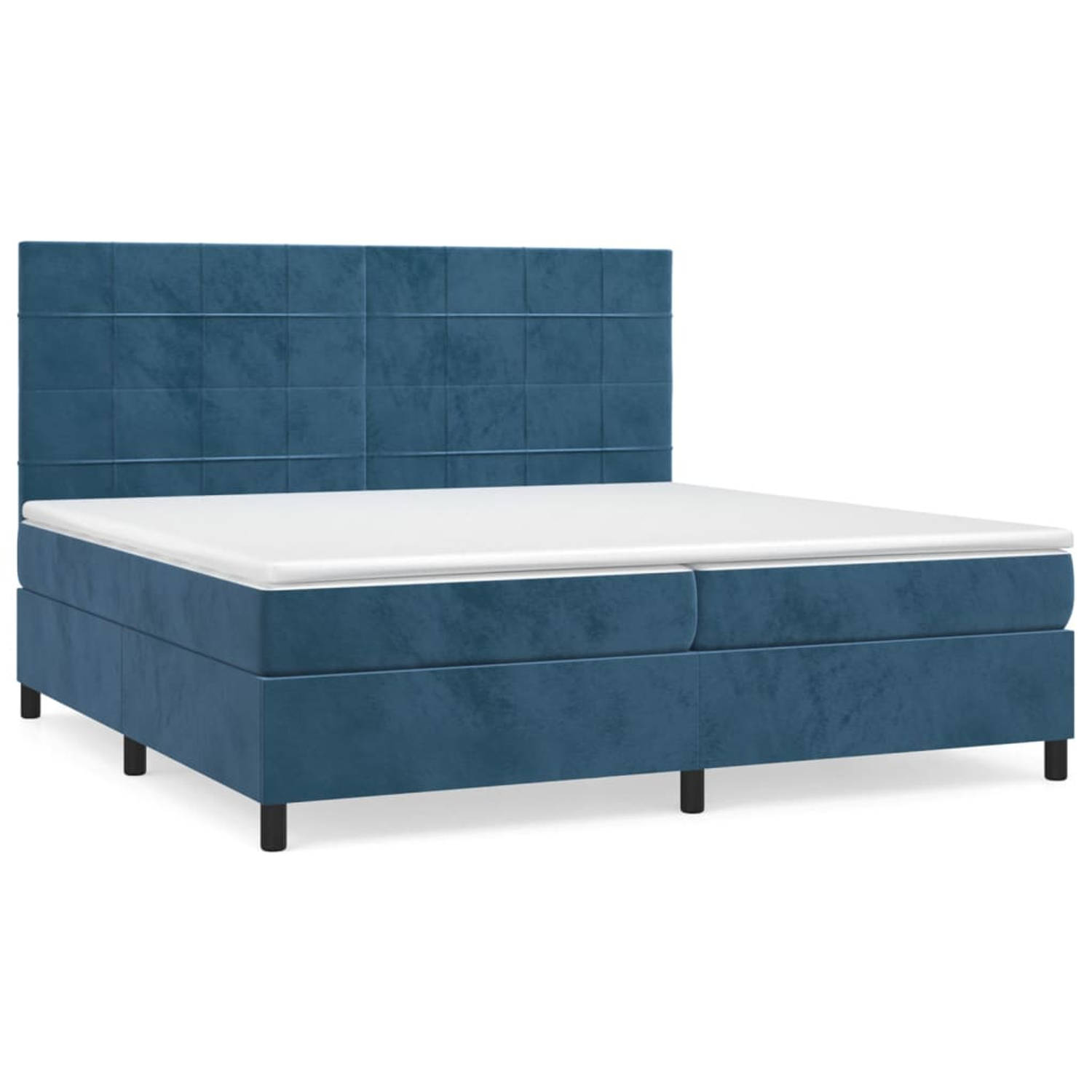 The Living Store Boxspring met matras fluweel donkerblauw 200x200 cm - Bed