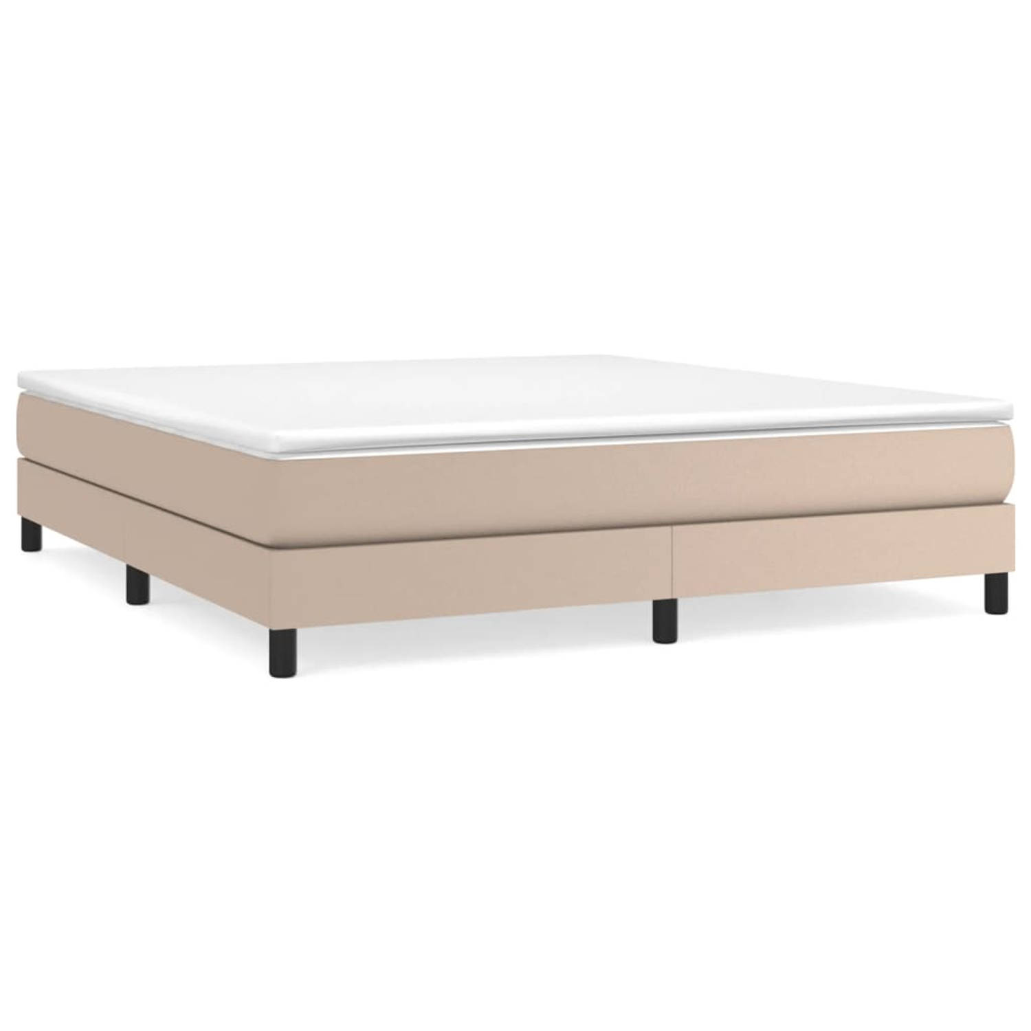 The Living Store Boxspringbed - Kunstleer - Pocketvering - Middelharde ondersteuning - Huidvriendelijk - Multiplex lattenbodem - Cappuccino - 203 x 160 x 25 cm - Wit - 160 x 200 x