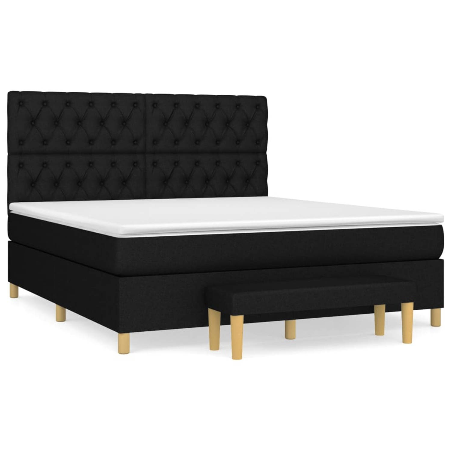 The Living Store Boxspring met matras stof zwart 160x200 cm - Bed