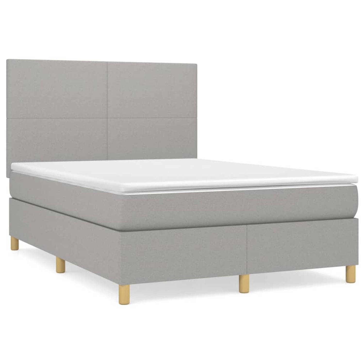 The Living Store Bedframe Boxspringbed - Stof 203x144x118/128 cm - Lichtgrijs