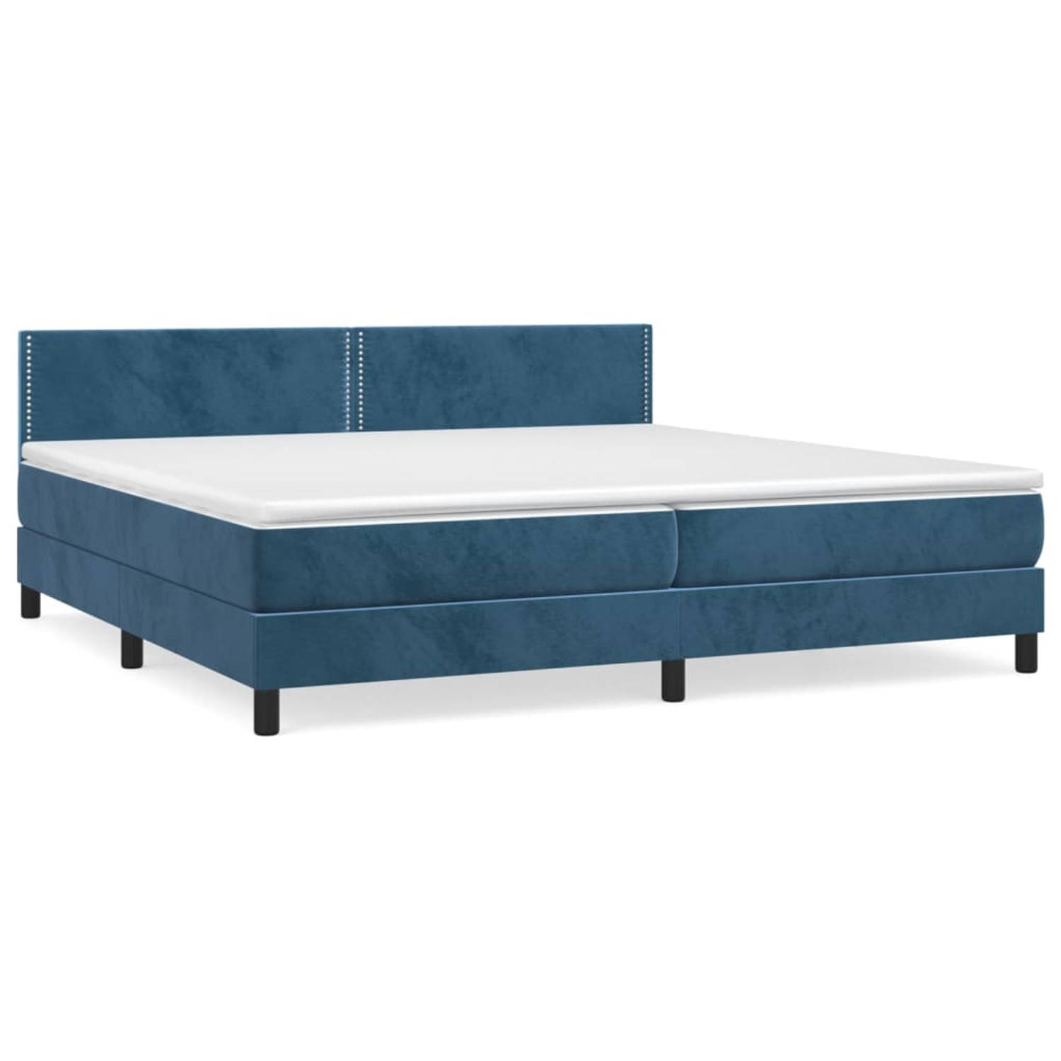 The Living Store Boxspringbed - Comfort - Bed - 203x200x78/88 - Donkerblauw - Fluwelen Materiaal - Verstelbaar Hoofdbord - Pocketvering Matras - Middelharde Ondersteuning - Huidvri