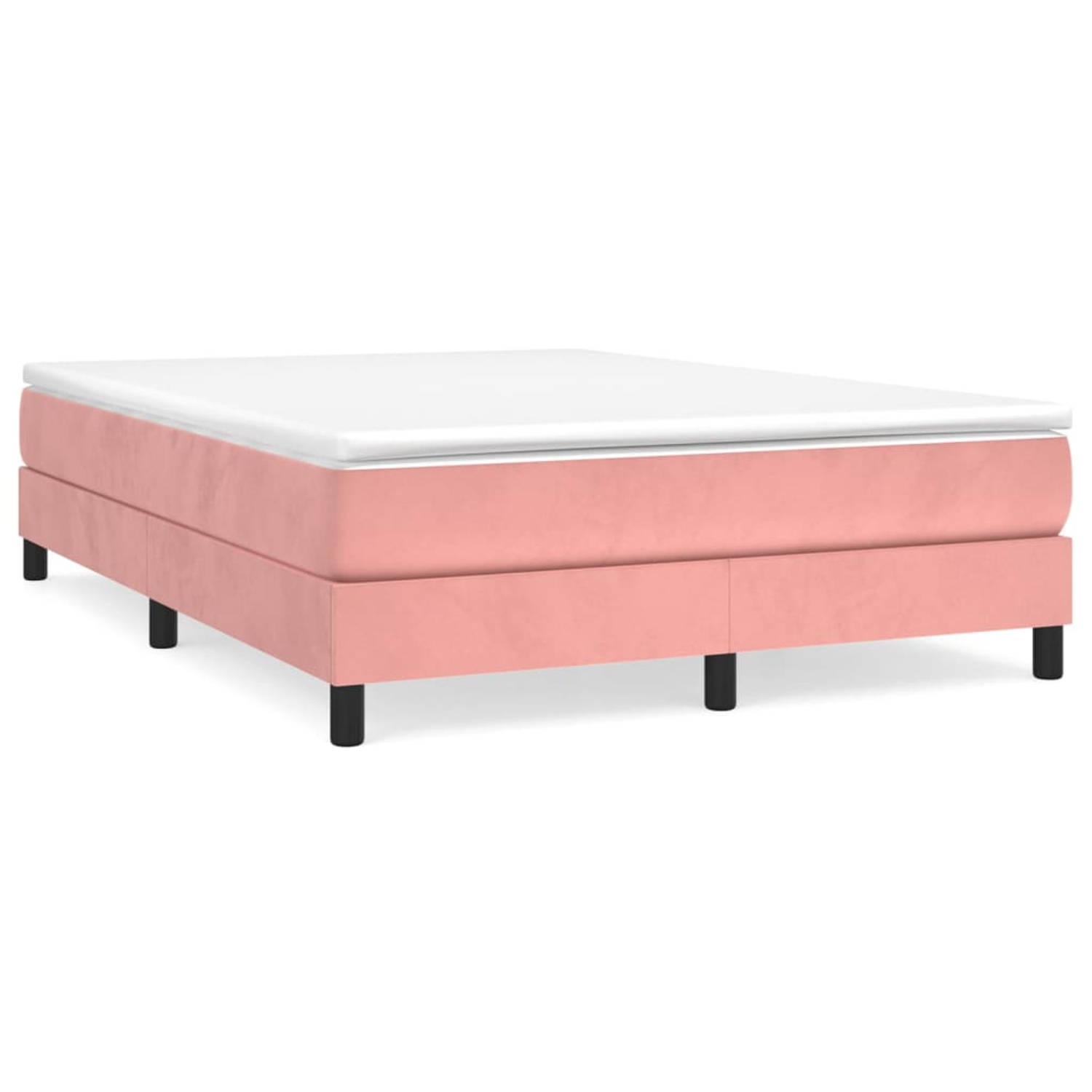 The Living Store Boxspring met matras fluweel roze 140x190 cm - Bed
