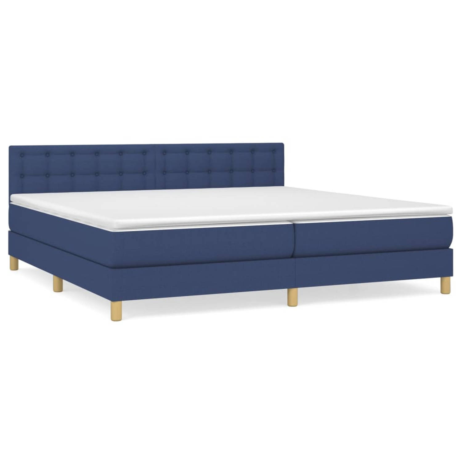 The Living Store Boxspringbed - Deluxe - bed - 203 x 200 cm - blauw stof - Inclusief verstelbaar hoofdbord - pocketvering matras - medium ondersteuning en huidvriendelijk topmatras