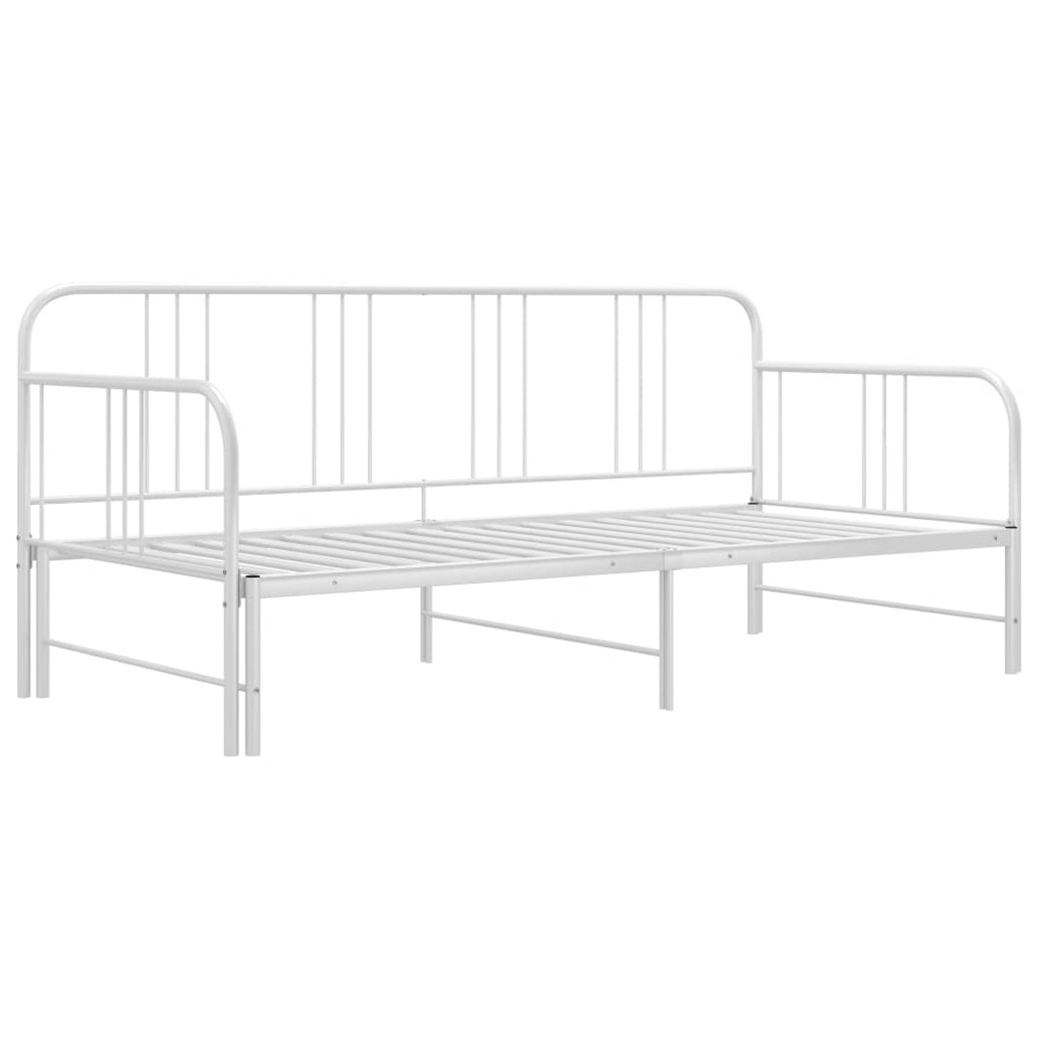 The Living Store Slaapbankframe uittrekbaar metaal wit 90x200 cm - Bed