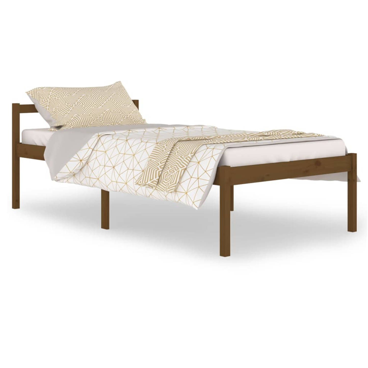 The Living Store Bedframe massief grenenhout honingbruin 100x200 cm - Bedframe - Bedframes - Bed - Bedbodem - Ledikant - Bed Frame - Massief Houten Bedframe - Slaapmeubel - Eenpers