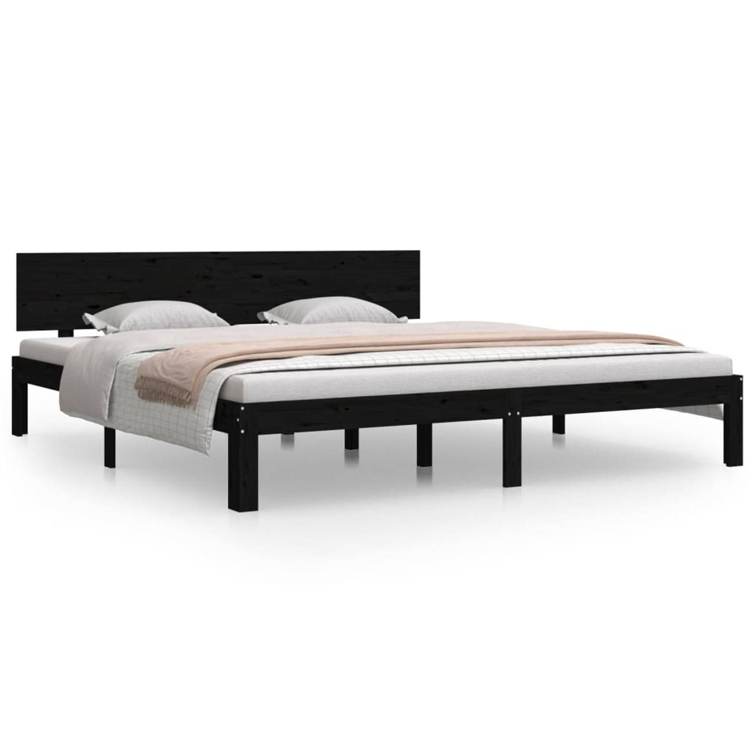 The Living Store Bedframe massief hout zwart 180x200 cm 6FT Super King - Bedframe - Bedframes - Bed - Bedbodem - Ledikant - Bed Frame - Massief Houten Bedframe - Slaapmeubel - Bedd