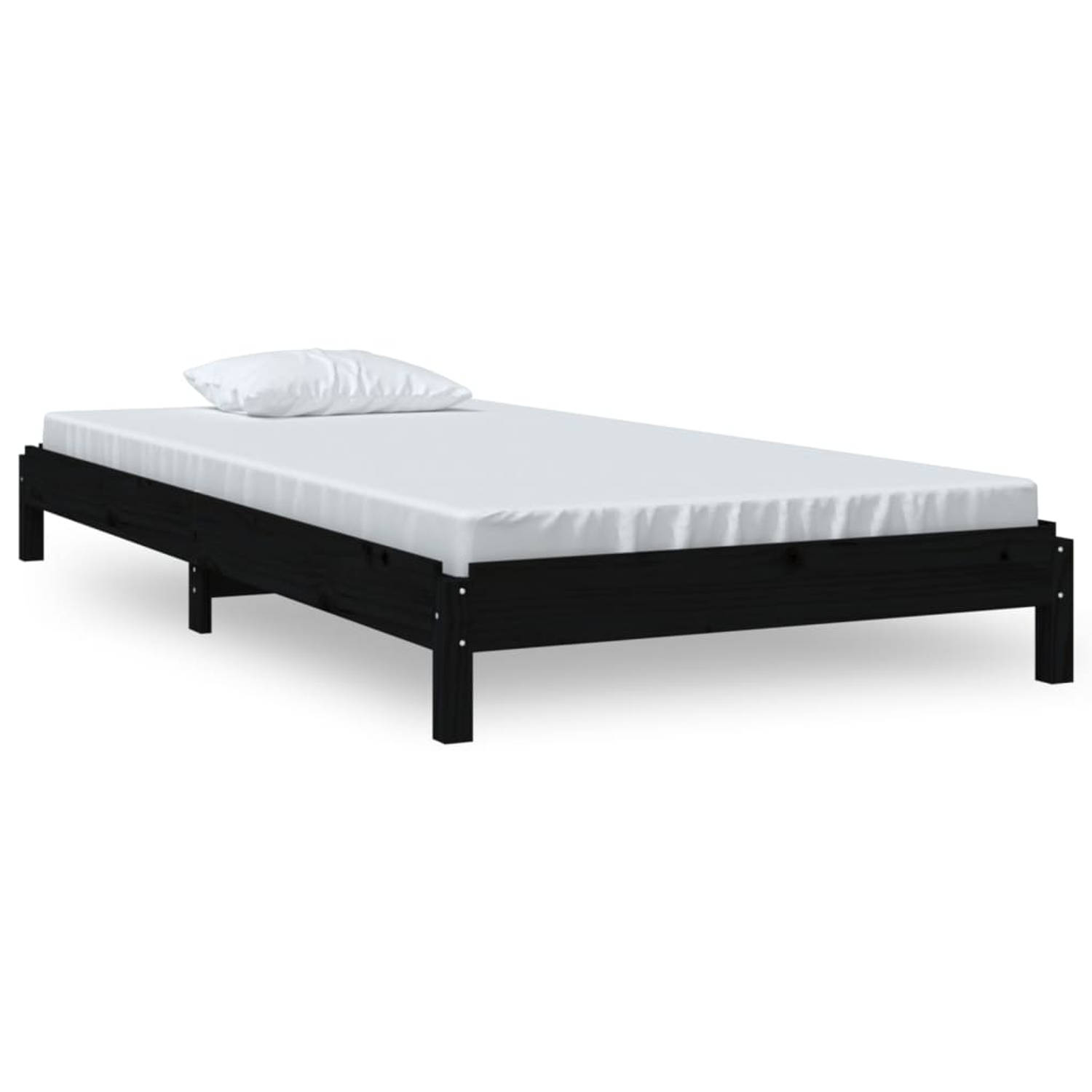 The Living Store Bed stapelbaar 75x190 cm massief grenenhout zwart - Stapelbaar Bed - Stapelbare Bedden - Slaapmeubel - Bedframe - Bed - Bedbodem - Eenpersoonsbed - Stapelbed - Mas