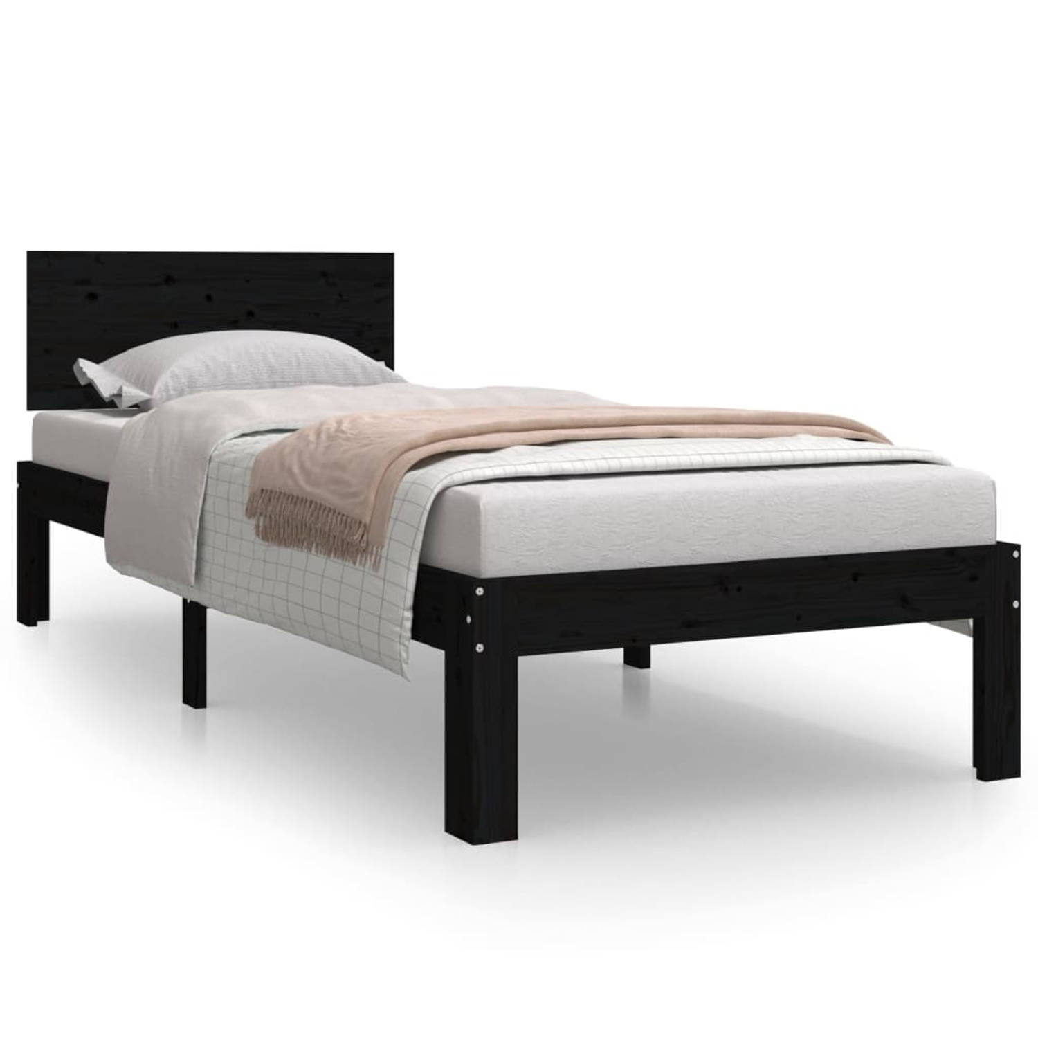 The Living Store Bedframe massief hout zwart 75x190 cm 2FT6 Small Single - Bedframe - Bedframes - Bed - Bedbodem - Ledikant - Bed Frame - Massief Houten Bedframe - Slaapmeubel - Be