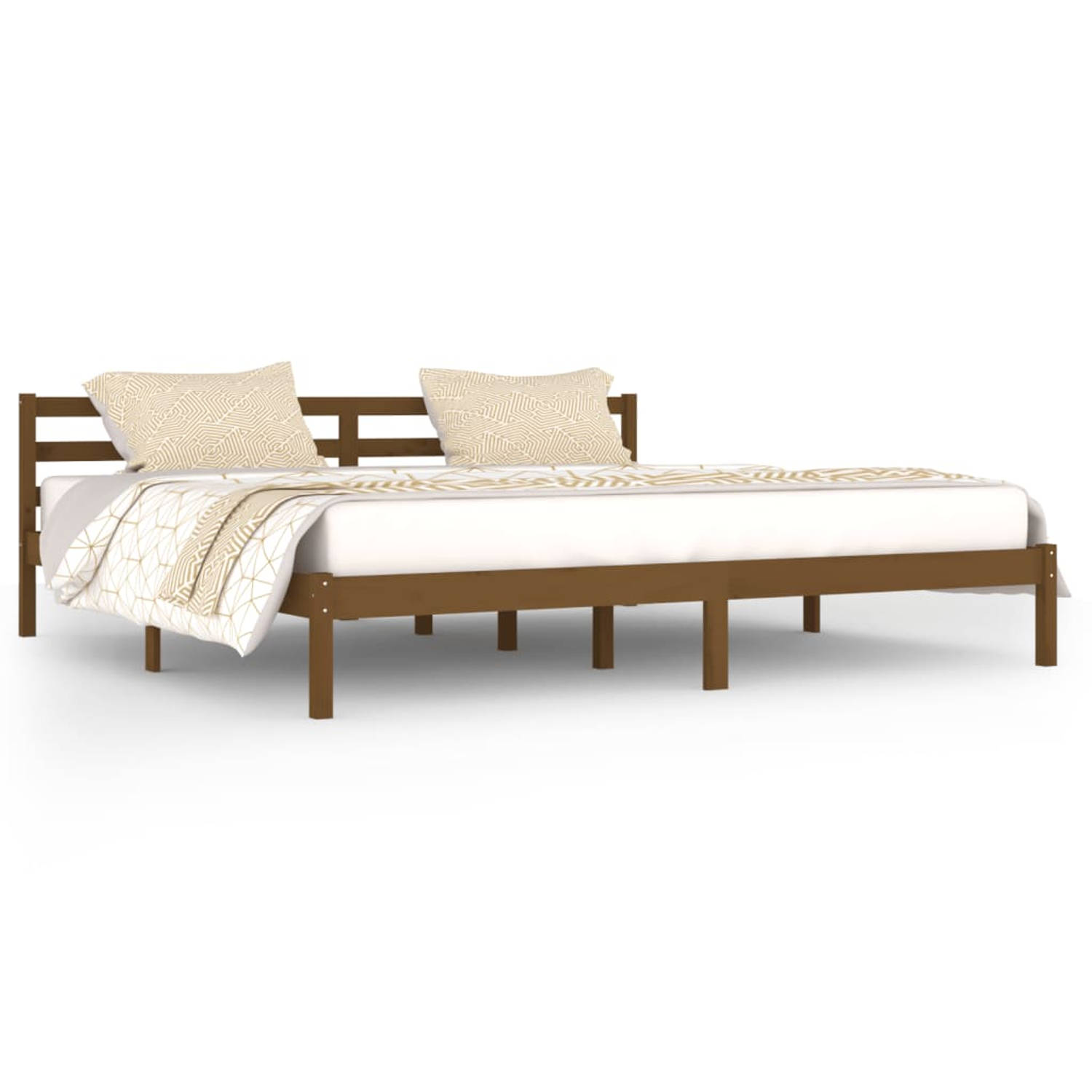 The Living Store Bedframe massief grenenhout honingbruin 200x200 cm - Bedframe - Bedframes - Bed - Bedbodem - Ledikant - Bed Frame - Massief Houten Bedframe - Slaapmeubel - Bedden