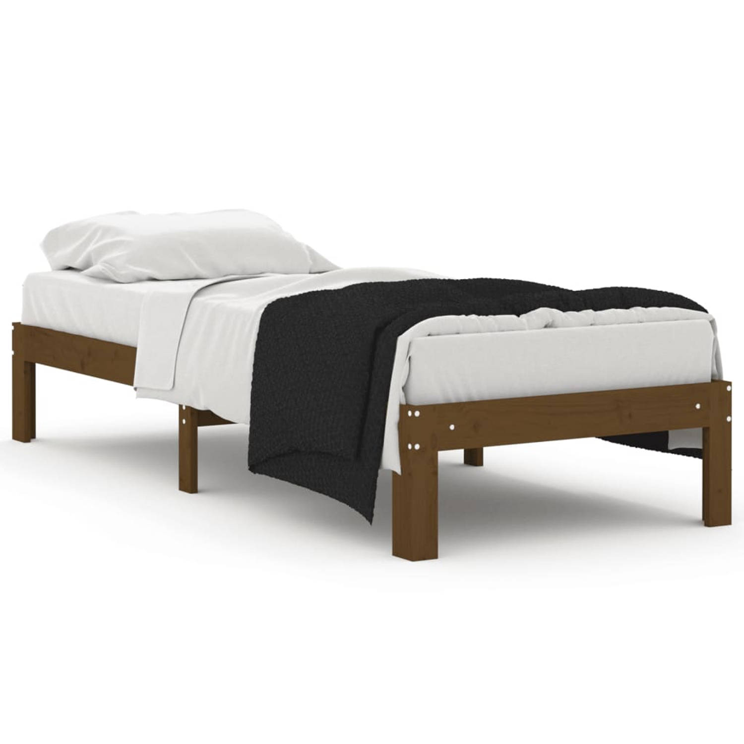 The Living Store Bedframe massief hout honingbruin 75x190 cm 2FT6 small single - Bedframe - Bedframes - Bed - Bedbodem - Ledikant - Bed Frame - Massief Houten Bedframe - Slaapmeube