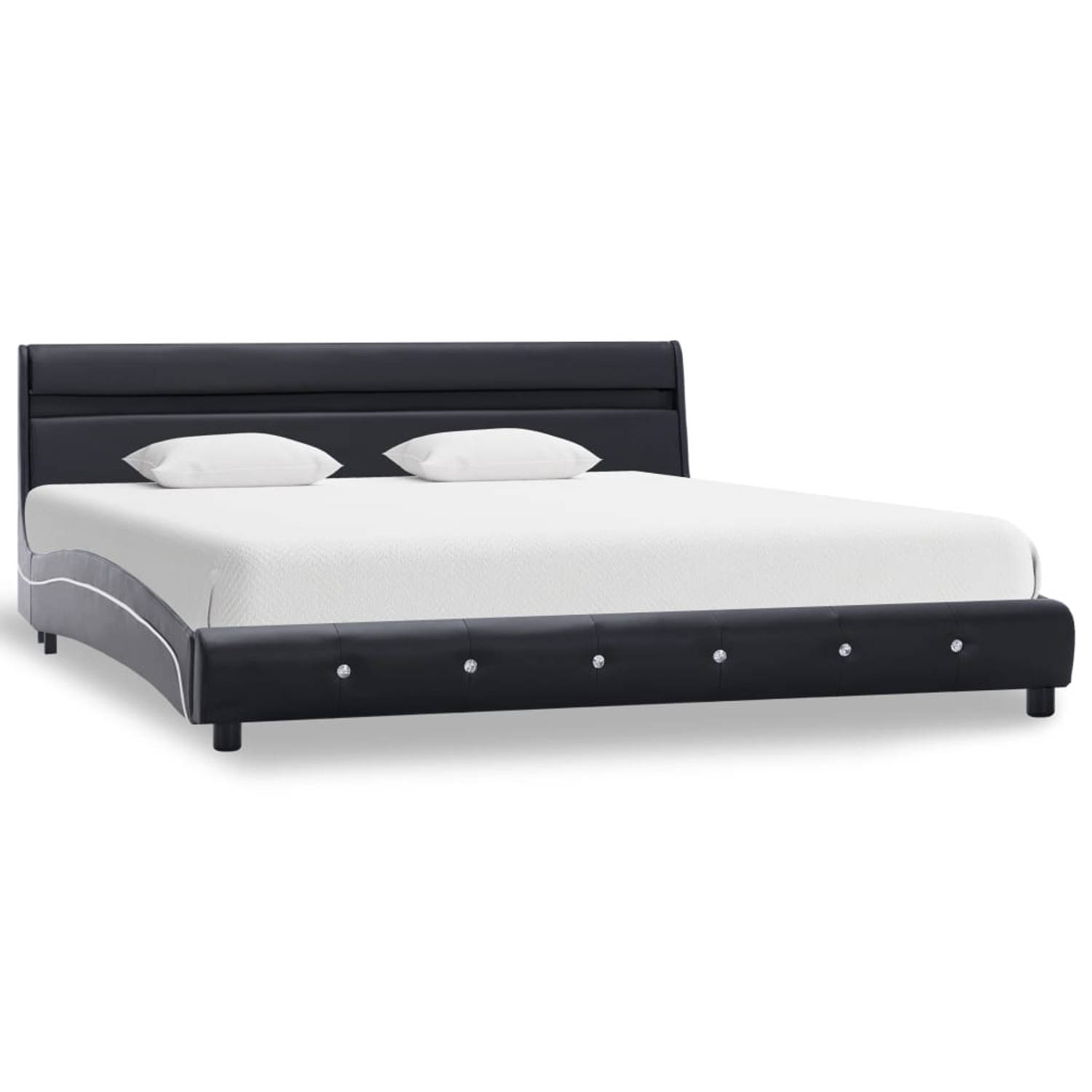 The Living Store Bedframe met LED kunstleer zwart 180x200 cm - Bed