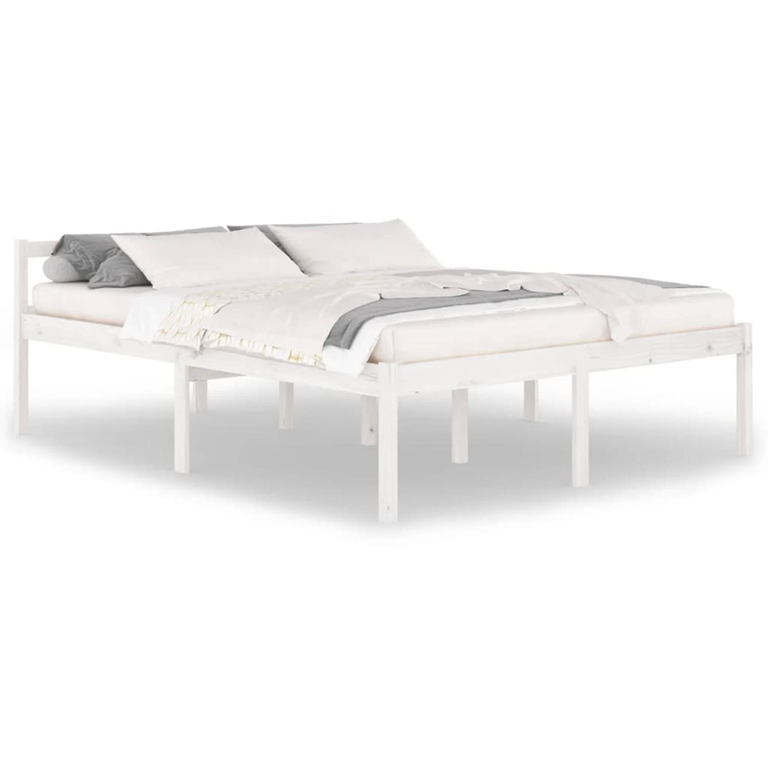 The Living Store Bedframe massief grenenhout wit 160x200 cm - Bedframe - Bedframes - Bed - Bedbodem - Ledikant - Bed Frame - Massief Houten Bedframe - Slaapmeubel - Tweepersoonsbed