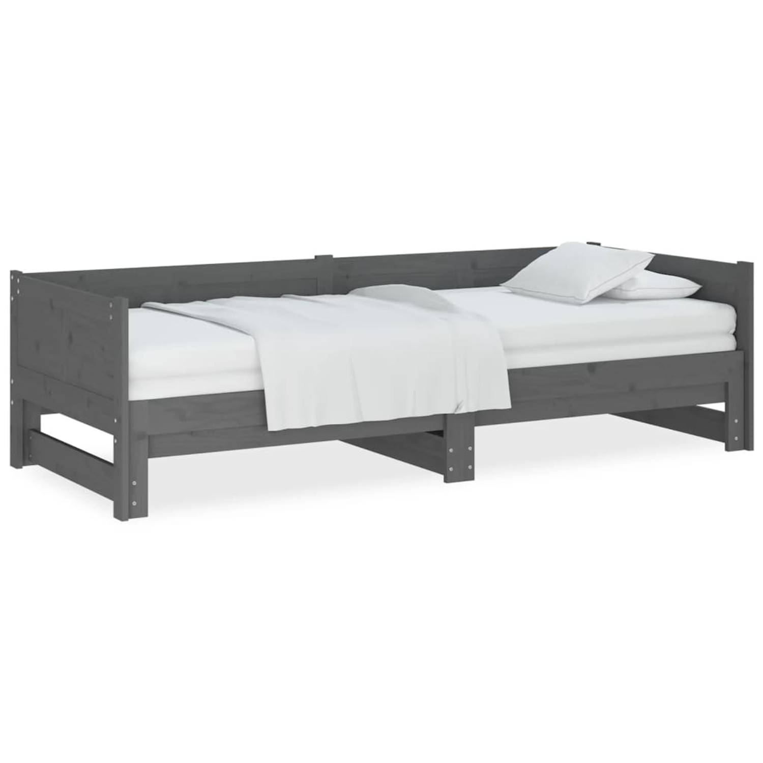 The Living Store Slaapbank uitschuifbaar massief grenenhout grijs 2x(80x200) cm - Uitschuifbare Slaapbank - Uitschuifbare Slaapbanken - Bedbank - Bed - Bedframe - Houten Bedframe -