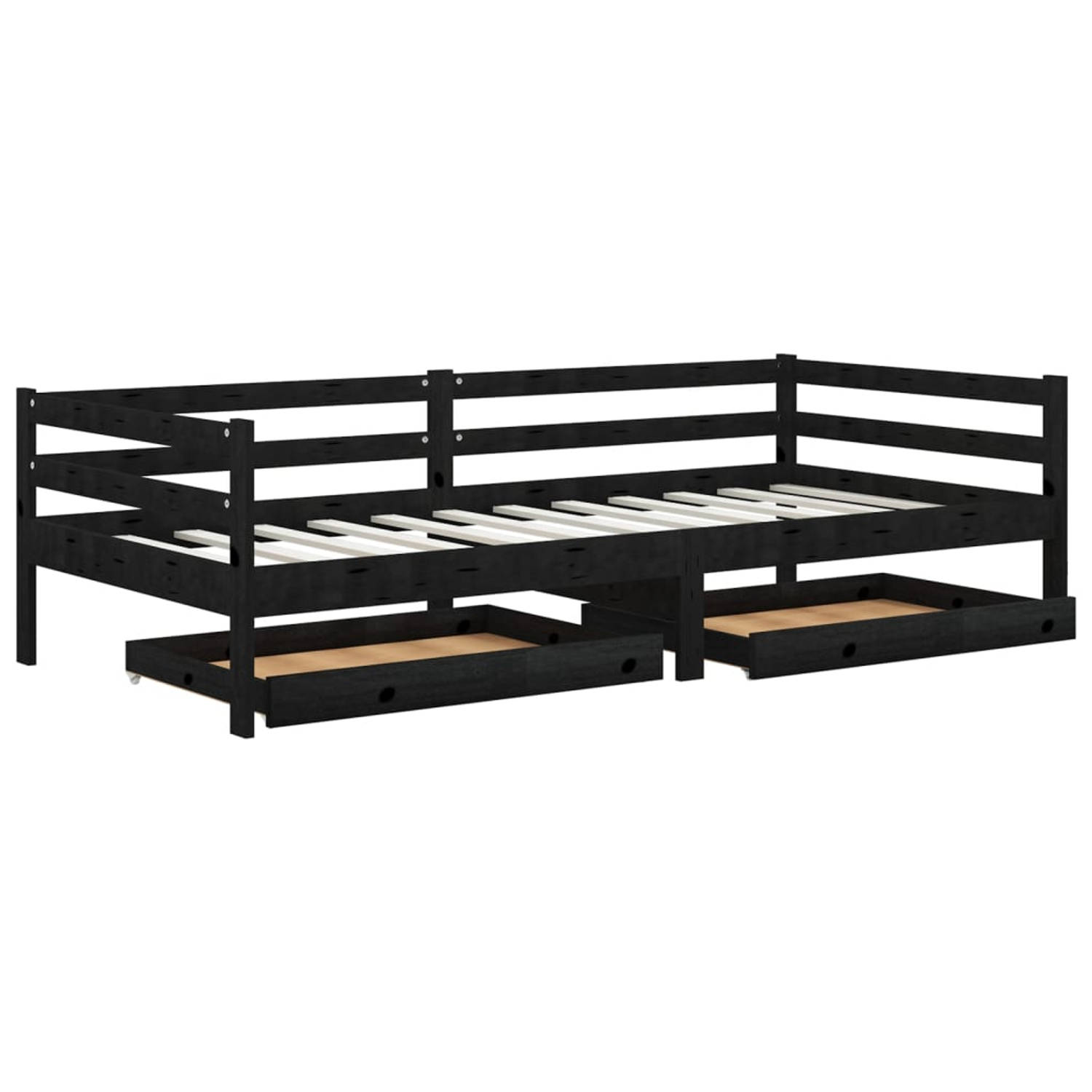 The Living Store Slaapbank met lades massief grenenhout zwart 90x200 cm - Bedbank - Bedbanken - Bed Bank - Bed Banken - Slaapbank - Slaapbanken - Slaap Bank - Slaap Banken - Houten