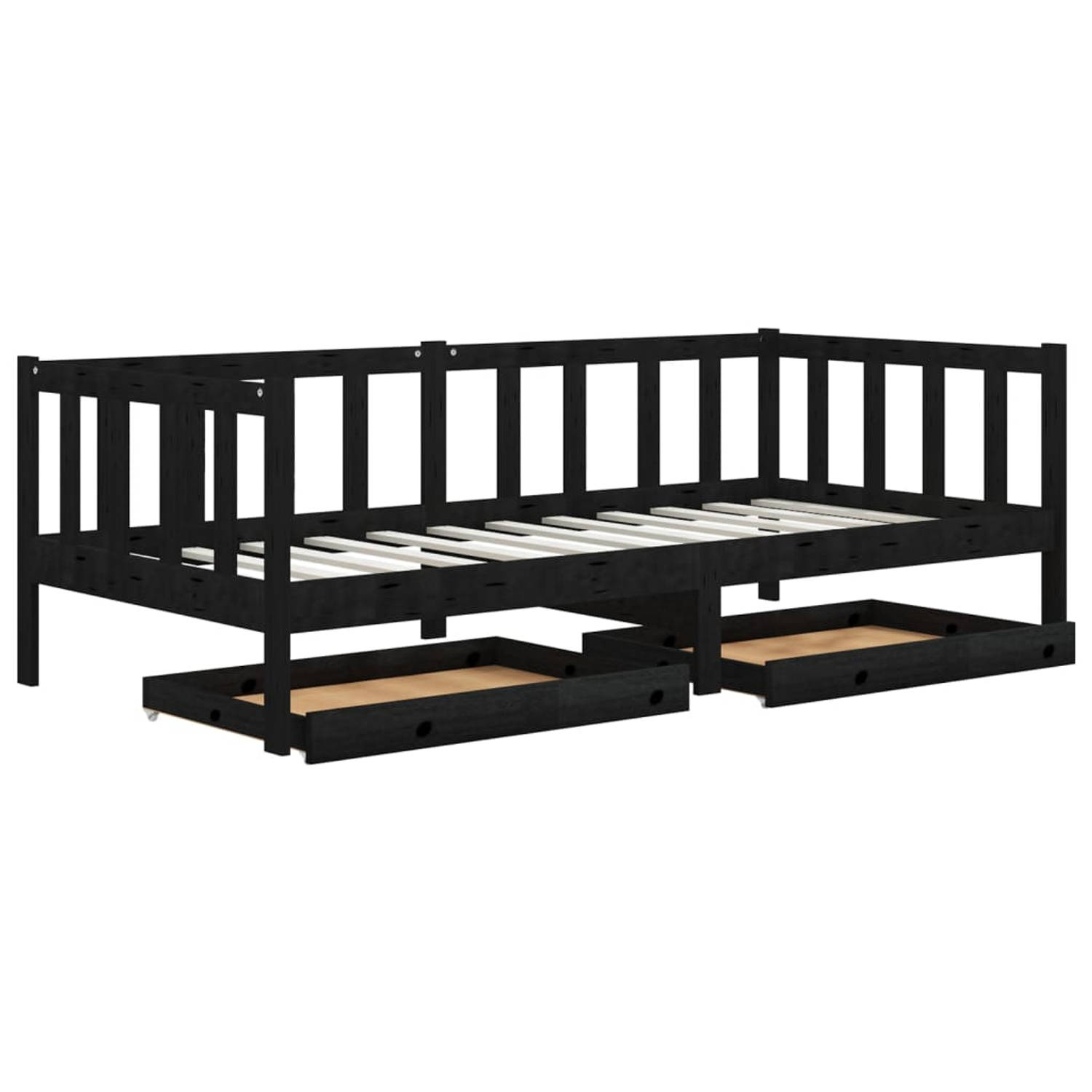 The Living Store Slaapbank met lades massief grenenhout zwart 90x200 cm - Bedbank - Bedbanken - Bed Bank - Bed Banken - Slaapbank - Slaapbanken - Slaap Bank - Slaap Banken - Houten