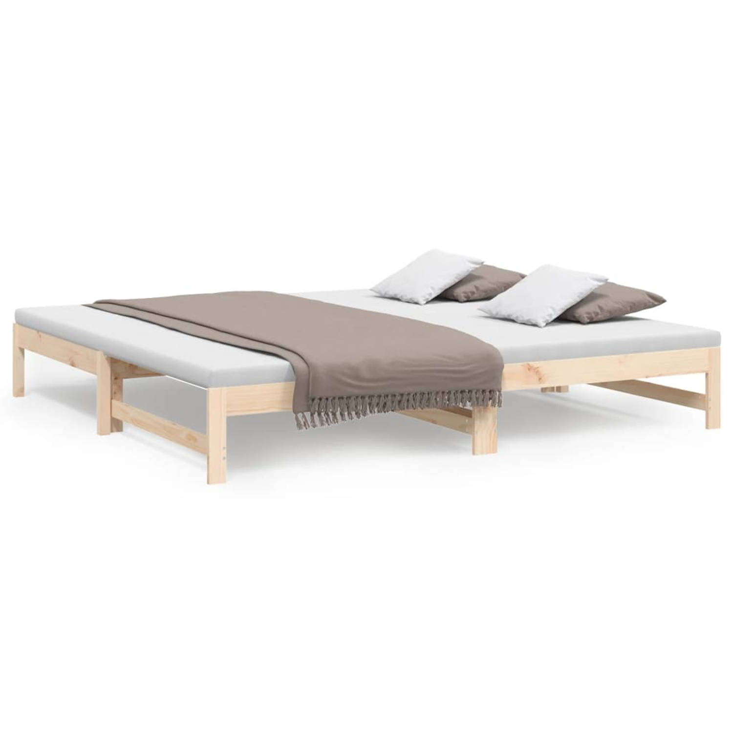 The Living Store Slaapbank uitschuifbaar 2x(80x200) cm massief grenenhout - Bed