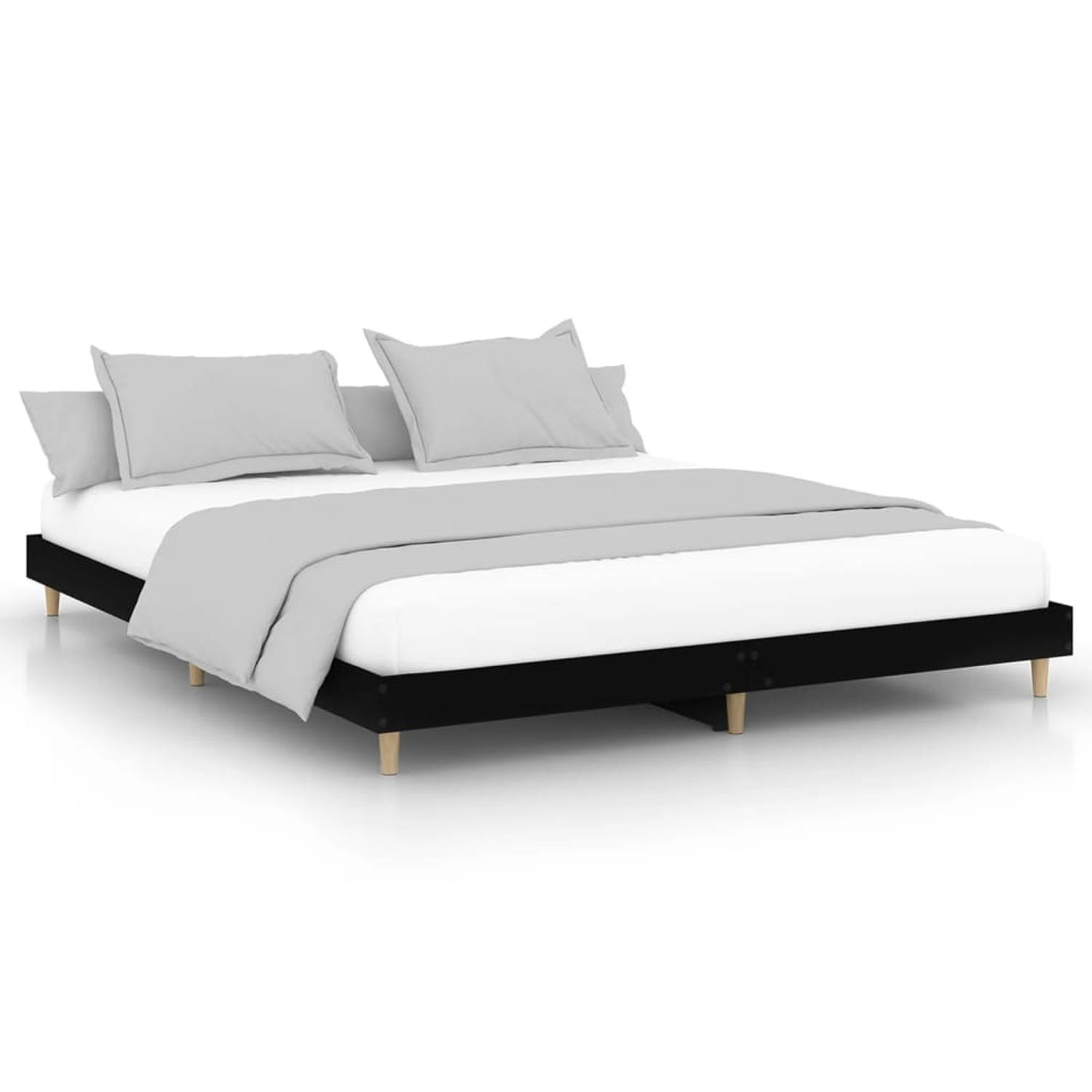 The Living Store Bedframe - Houten - Zwart - 203x153x20 cm - Poten - Multiplex Lattenbodem