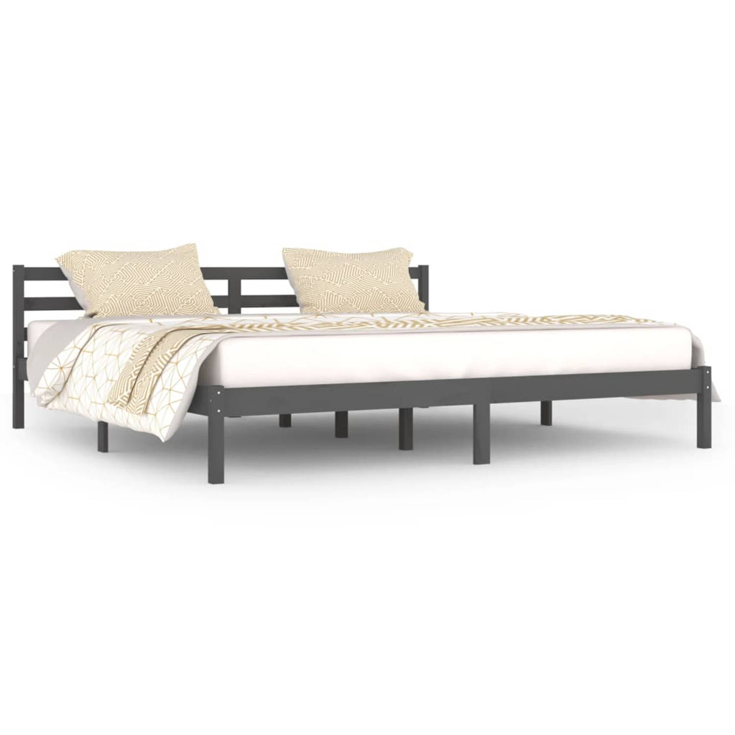 The Living Store Bedframe massief grenenhout grijs 200x200 cm - Bedframe - Bedframes - Bed - Bedbodem - Ledikant - Bed Frame - Massief Houten Bedframe - Slaapmeubel - Bedden - Bedb