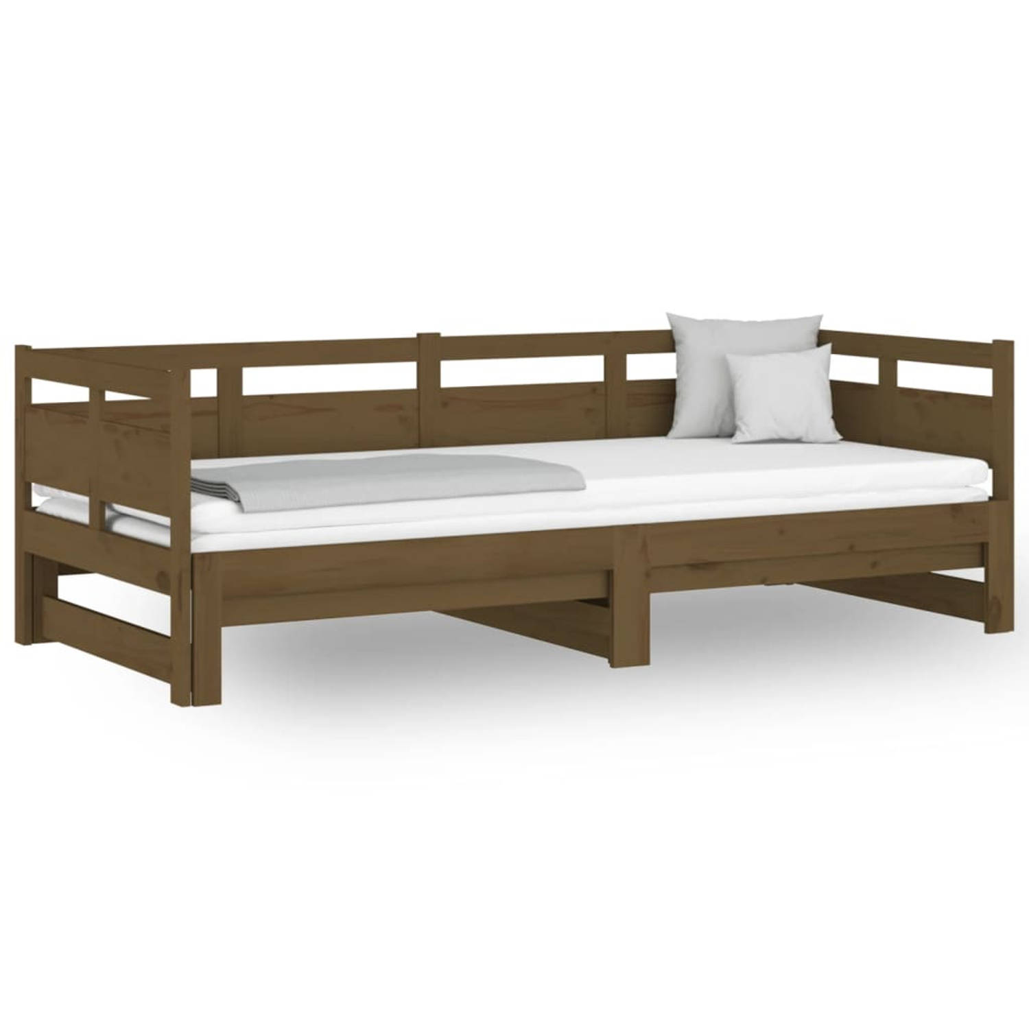 The Living Store Slaapbank uitschuifbaar grenenhout honingbruin 2x(90x200) cm - Slaapbank - Slaapbanken - Uitschuifbare Slaapbank - Bedbank - Bed - Bedframe - Houten Bedframe - Bed