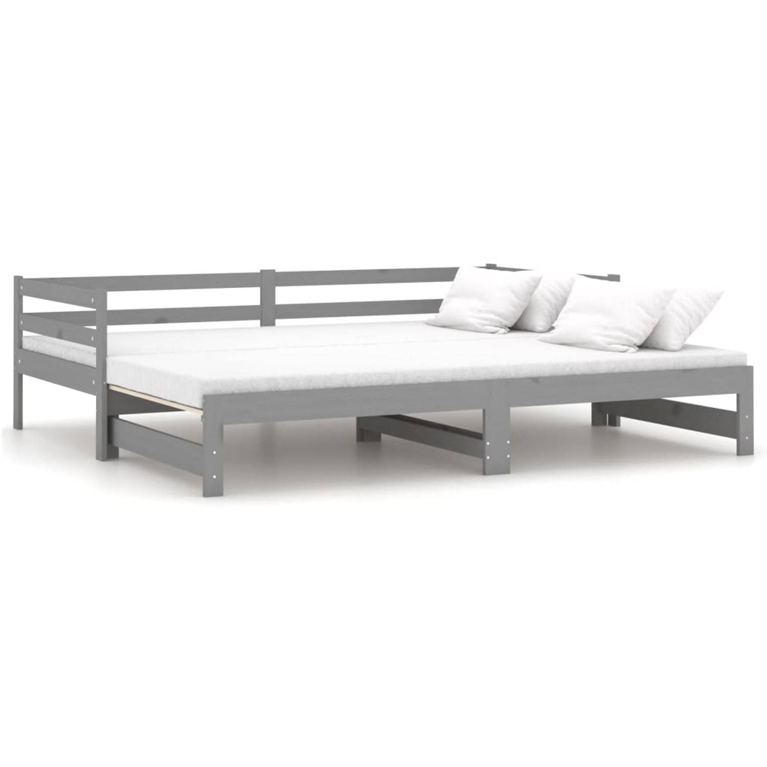 The Living Store Slaapbank uitschuifbaar massief grenenhout grijs 2x(90x200) cm - Bedbank - Bedbanken - Bed Bank - Bed Banken - Slaapbank - Slaapbanken - Slaap Bank - Slaap Banken