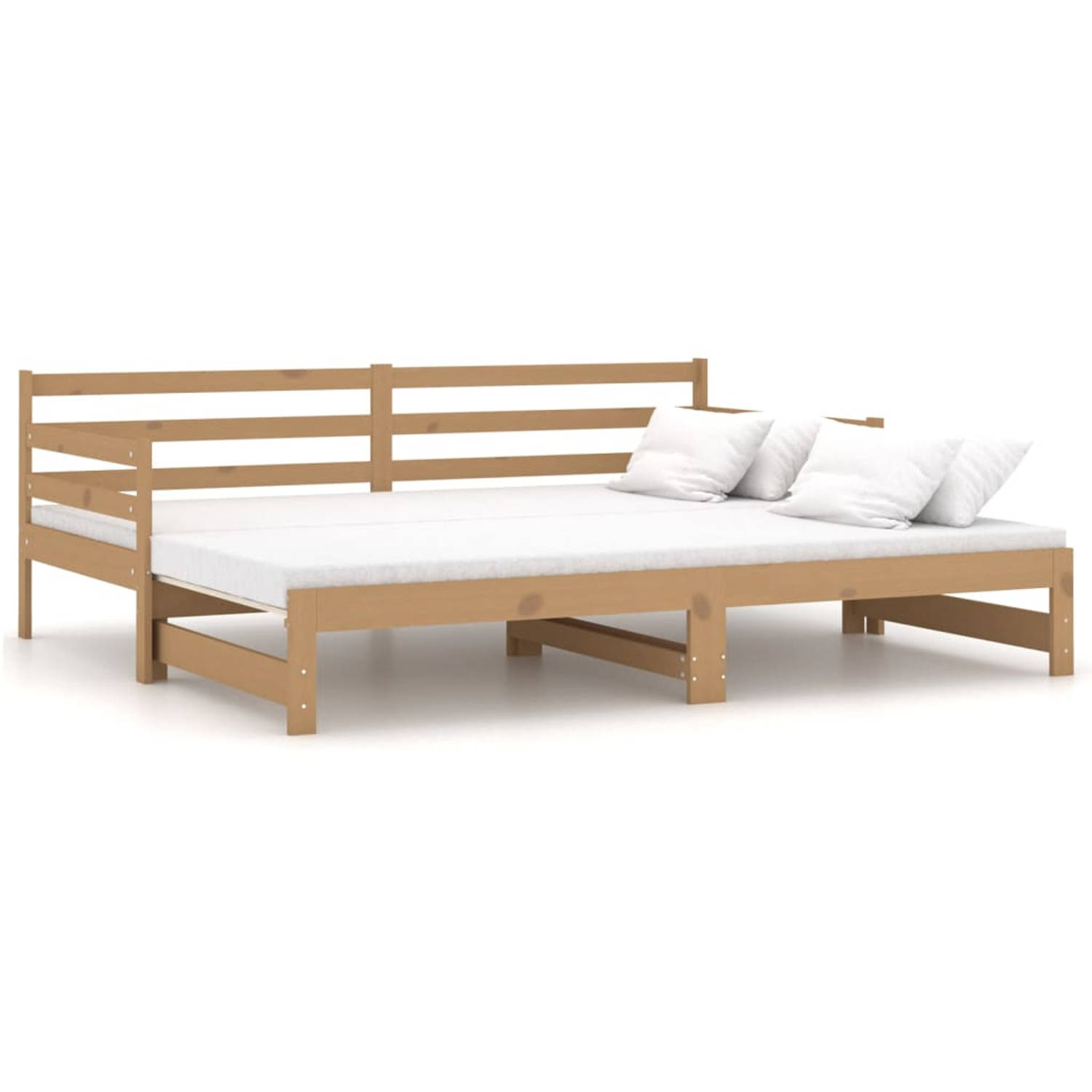 The Living Store Slaapbank uitschuifbaar grenenhout honingbruin 2x(90x200) cm - Bedbank - Bedbanken - Bed Bank - Bed Banken - Slaapbank - Slaapbanken - Slaap Bank - Slaap Banken -