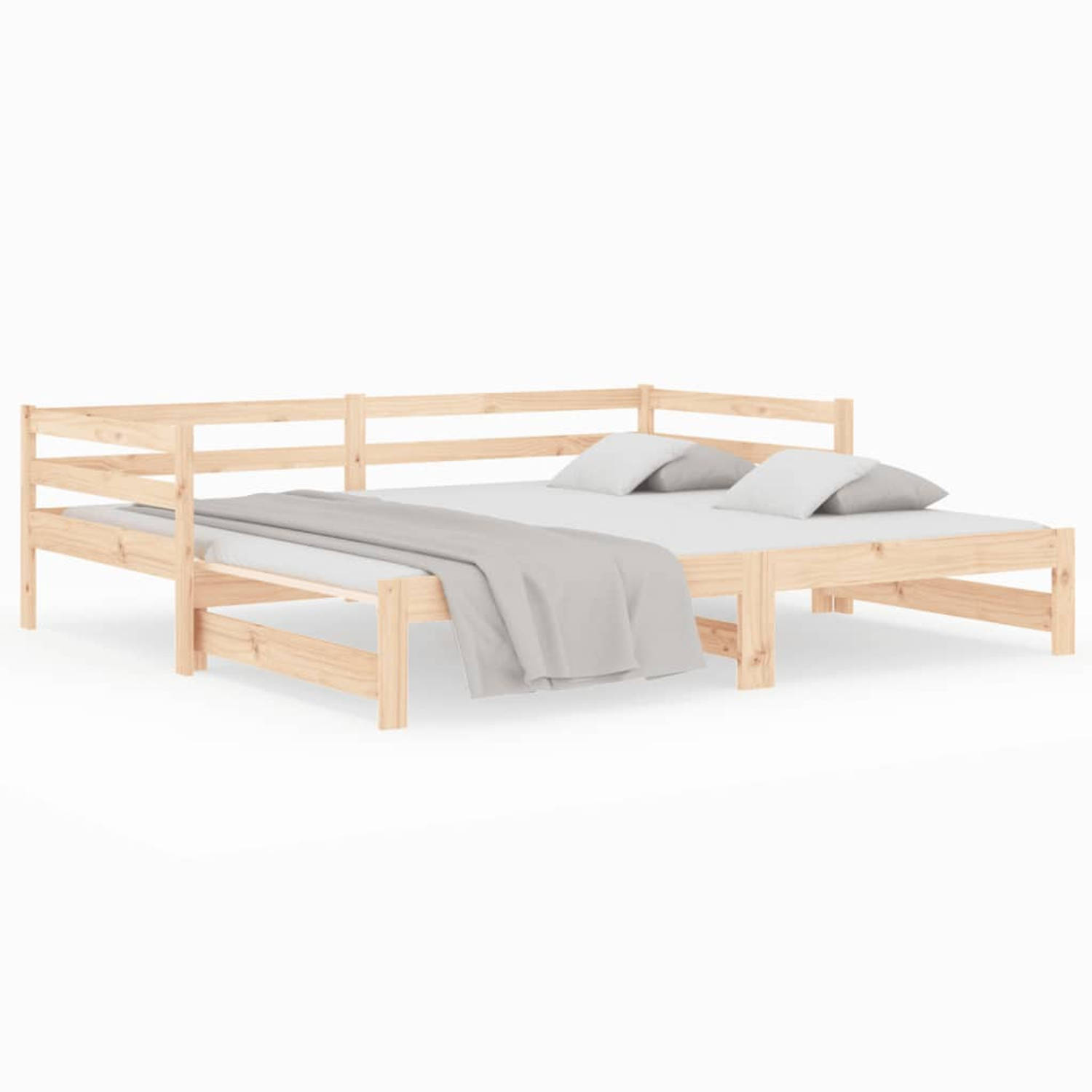 The Living Store Slaapbank uitschuifbaar 2x(80x200) cm massief grenenhout - Bed