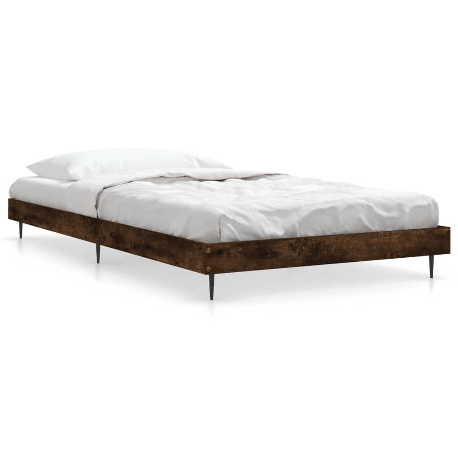 The Living Store Bedframe bewerkt hout gerookt eikenkleurig 100x200 cm - Bed