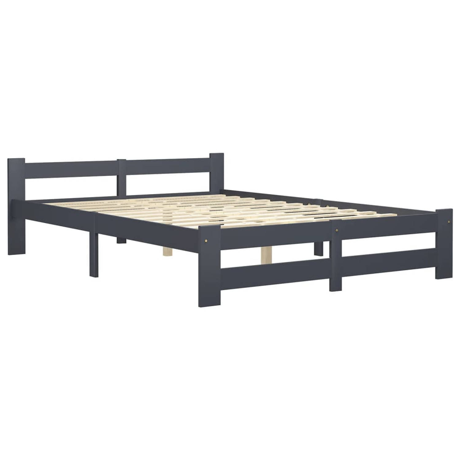 The Living Store Bedframe massief grenenhout donkergrijs 140x200 cm - Bedframe - Bedframes - Bed Frame - Bed Frames - Bed - Bedden - Houten Bedframe - Houten Bedframes - 2-persoons