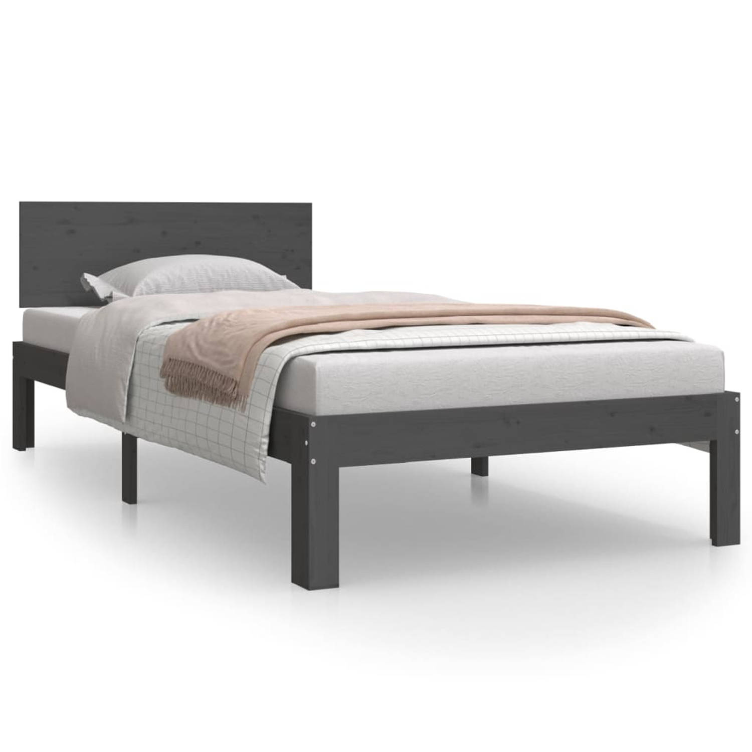 The Living Store Bedframe massief grenenhout grijs 90x200 cm - Bedframe - Bedframes - Bed - Bedbodem - Ledikant - Bed Frame - Massief Houten Bedframe - Slaapmeubel - Eenpersoonsbed