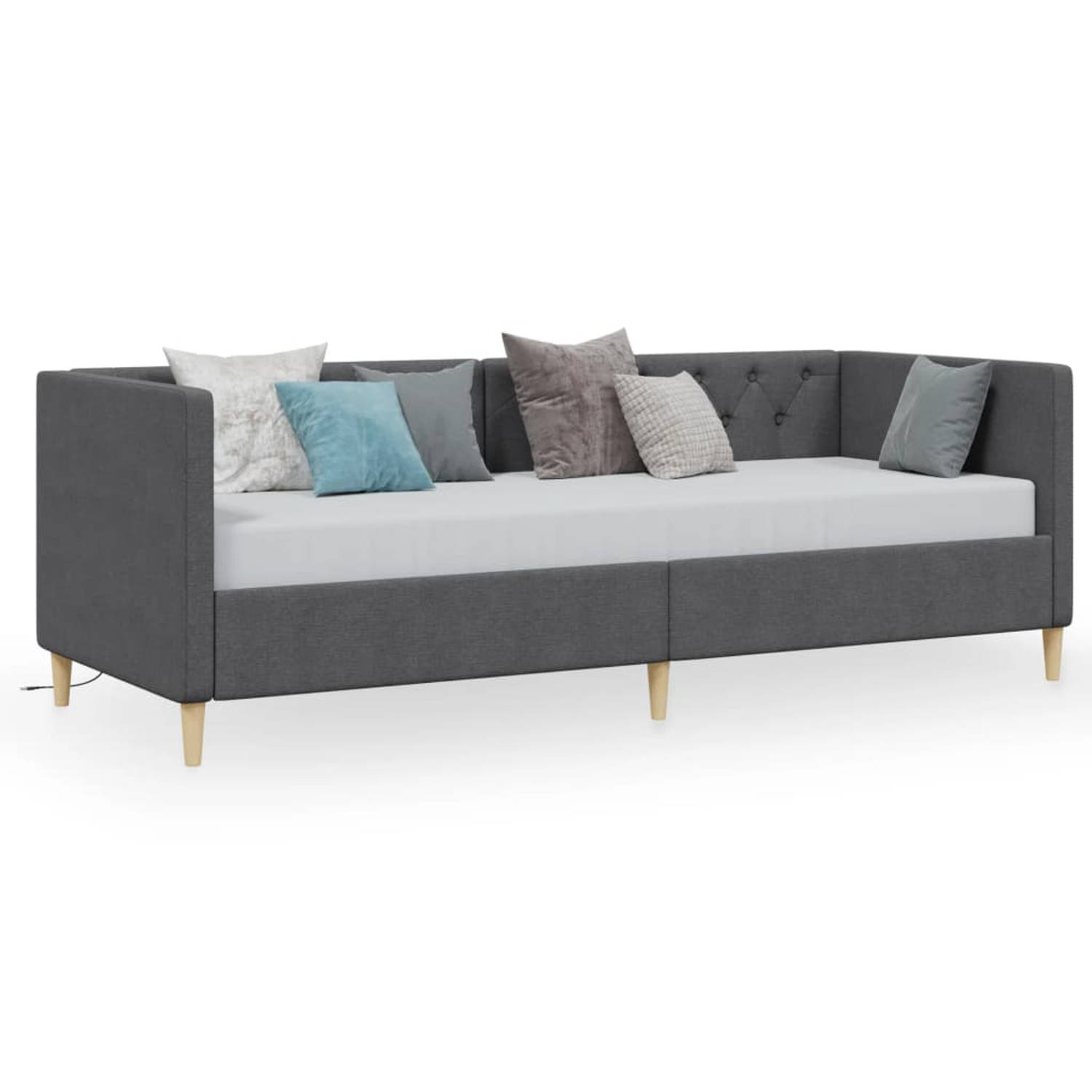 The Living Store Slaapbank met USB stof donkergrijs 90x200 cm - Bedbank - Bedbanken - Bed Bank - Bed Banken - Slaapbank - Slaapbanken - Slaap Bank - Slaap Banken - Slaapbankframe -