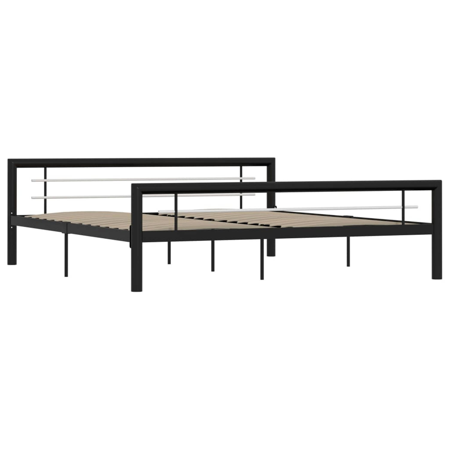 The Living Store Bedframe metaal zwart en wit 180x200 cm - Bed