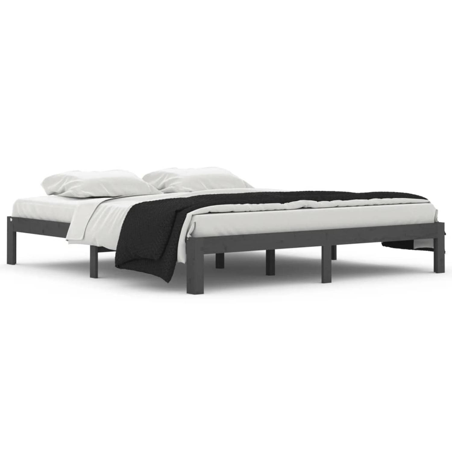 The Living Store Bedframe massief hout grijs 180x200 cm 6FT Super King - Bedframe - Bedframes - Bed - Bedbodem - Ledikant - Bed Frame - Massief Houten Bedframe - Slaapmeubel - Bedd