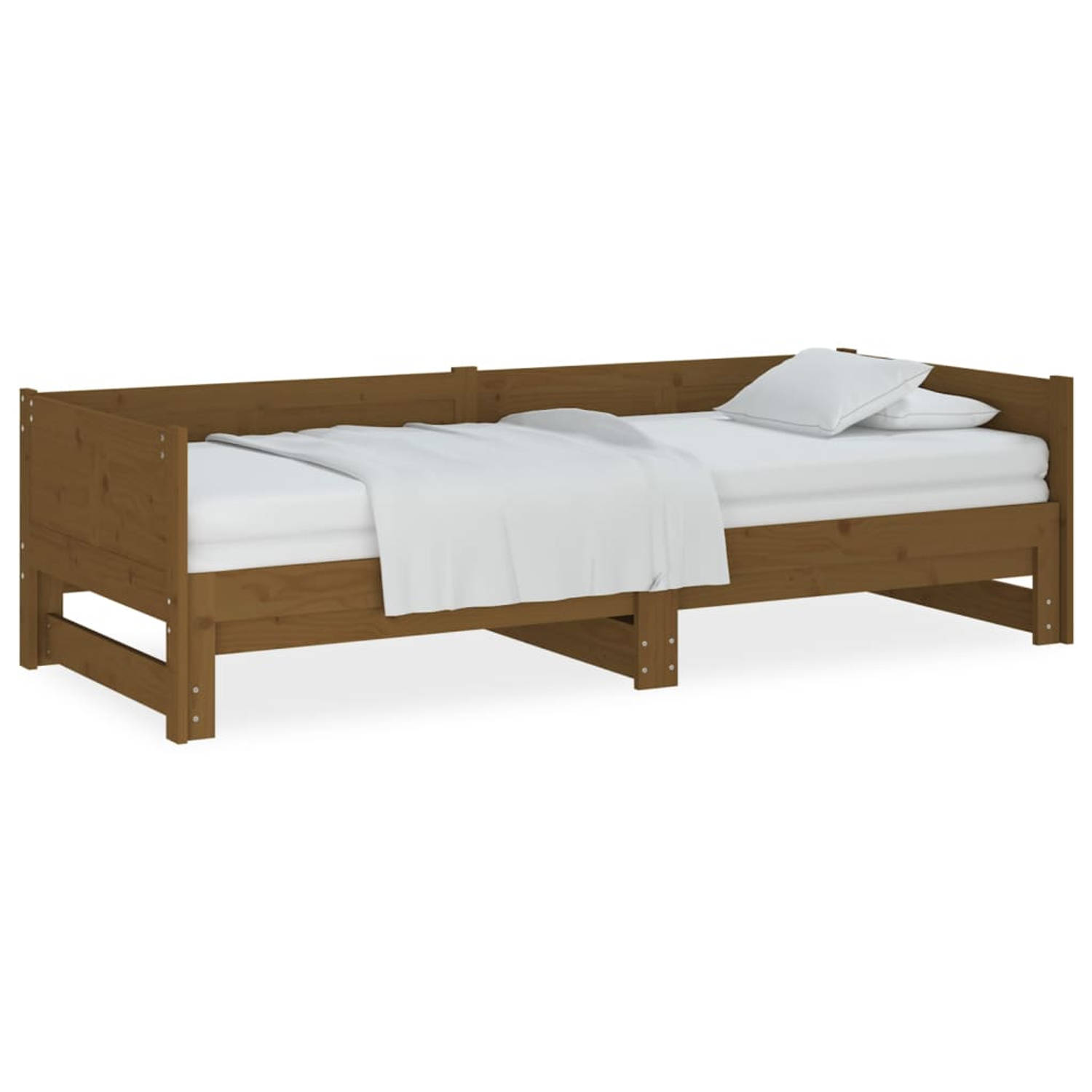 The Living Store Slaapbank uitschuifbaar grenenhout honingbruin 2x(80x200) cm - Uitschuifbare Slaapbank - Uitschuifbare Slaapbanken - Bedbank - Bed - Bedframe - Houten Bedframe - B