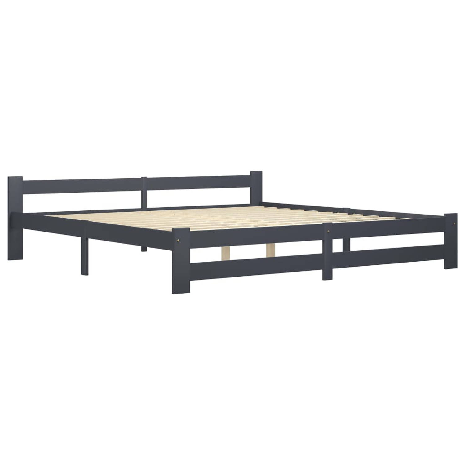 The Living Store Bedframe massief grenenhout donkergrijs 200x200 cm - Bedframe - Bedframes - Bed Frame - Bed Frames - Bed - Bedden - Houten Bedframe - Houten Bedframes - 2-persoons