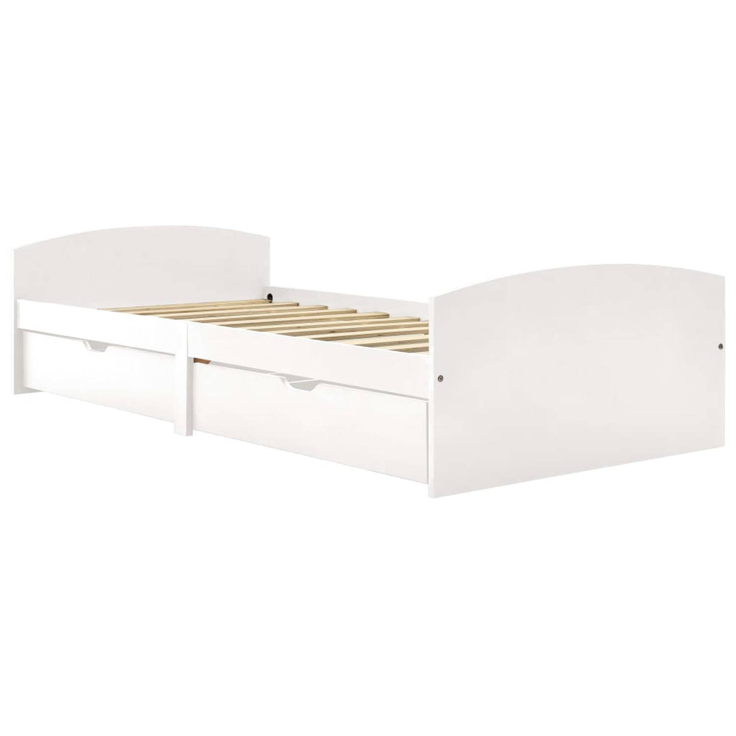 The Living Store Bedframe met 2 lades massief grenenhout wit 90x200 cm - Bed