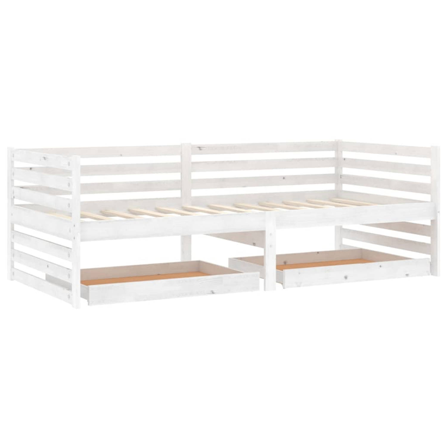 The Living Store Slaapbank met lades massief grenenhout wit 90x200 cm - Bedbank - Bedbanken - Bed Bank - Bed Banken - Slaapbank - Slaapbanken - Slaap Bank - Slaap Banken - Houten B