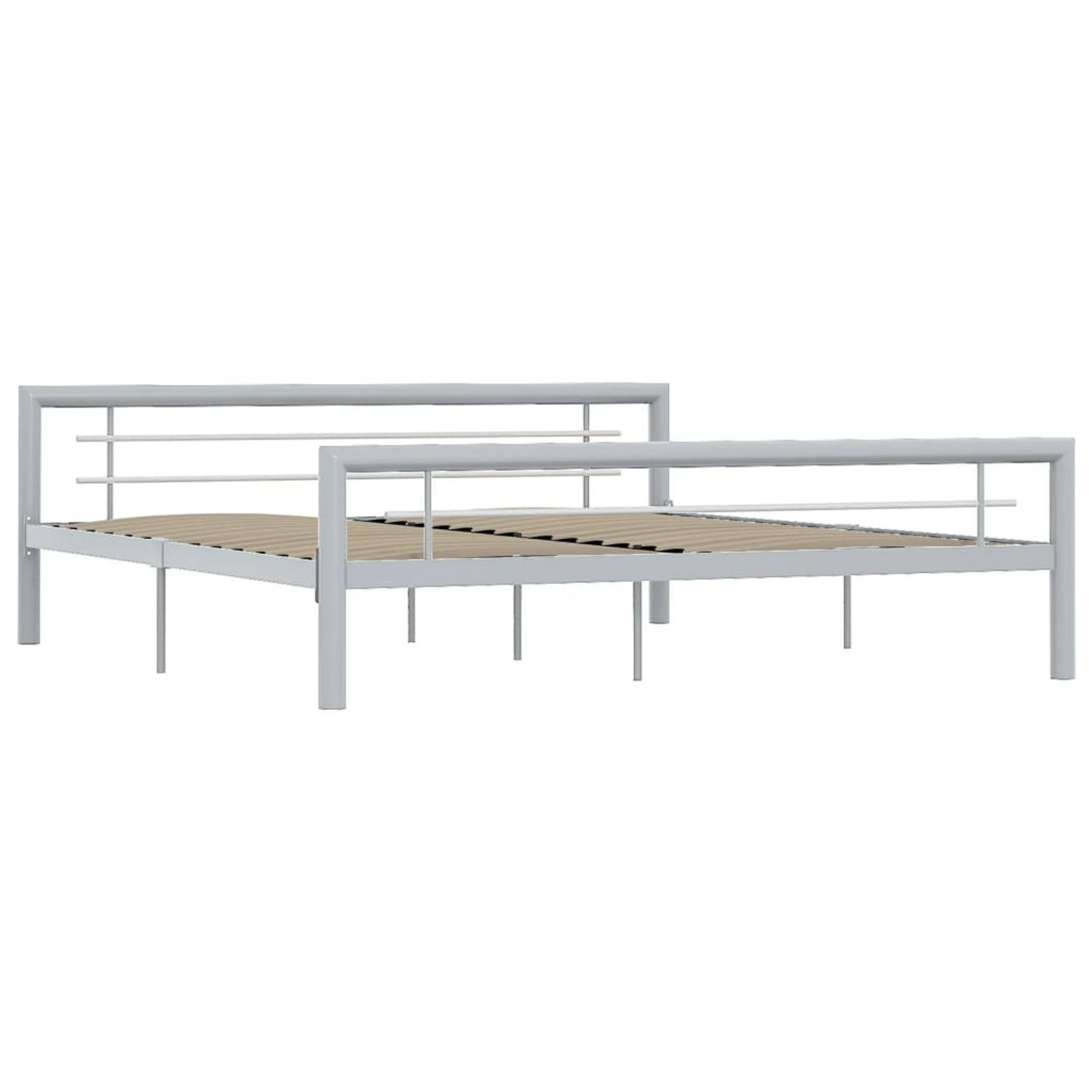 The Living Store Bedframe metaal grijs en wit 180x200 cm - Bed