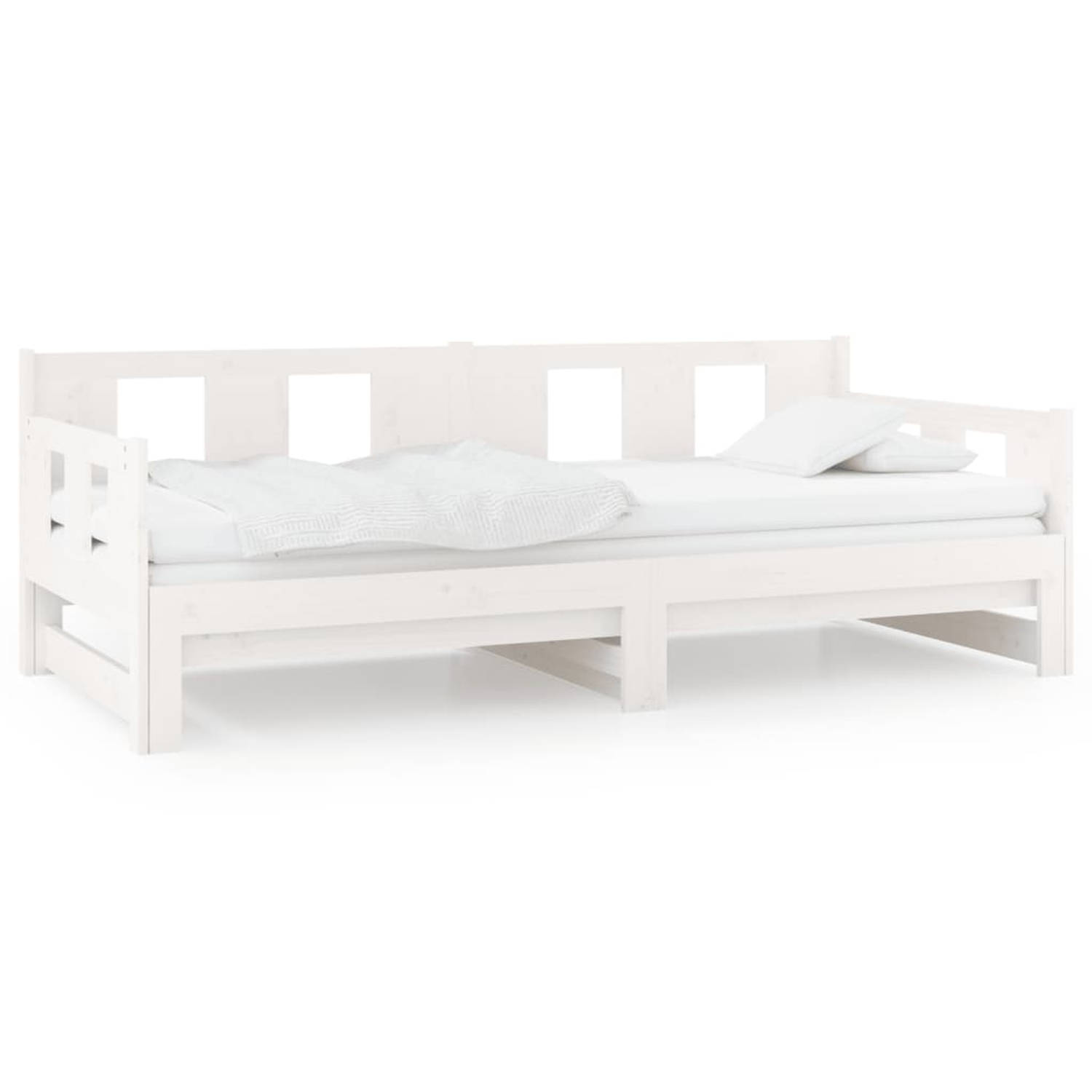 The Living Store Slaapbank uitschuifbaar massief grenenhout wit 2x(90x190) cm - Uitschuifbare Slaapbank - Uitschuifbare Slaapbanken - Bedbank - Bed - Bedframe - Houten Bedframe - B