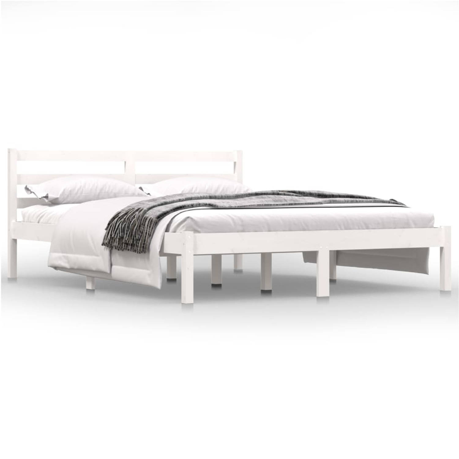 The Living Store Bedframe massief grenenhout wit 140x190 cm - Bedframe - Bedframes - Bed - Bedbodem - Ledikant - Bed Frame - Massief Houten Bedframe - Slaapmeubel - Bedden - Bedbod