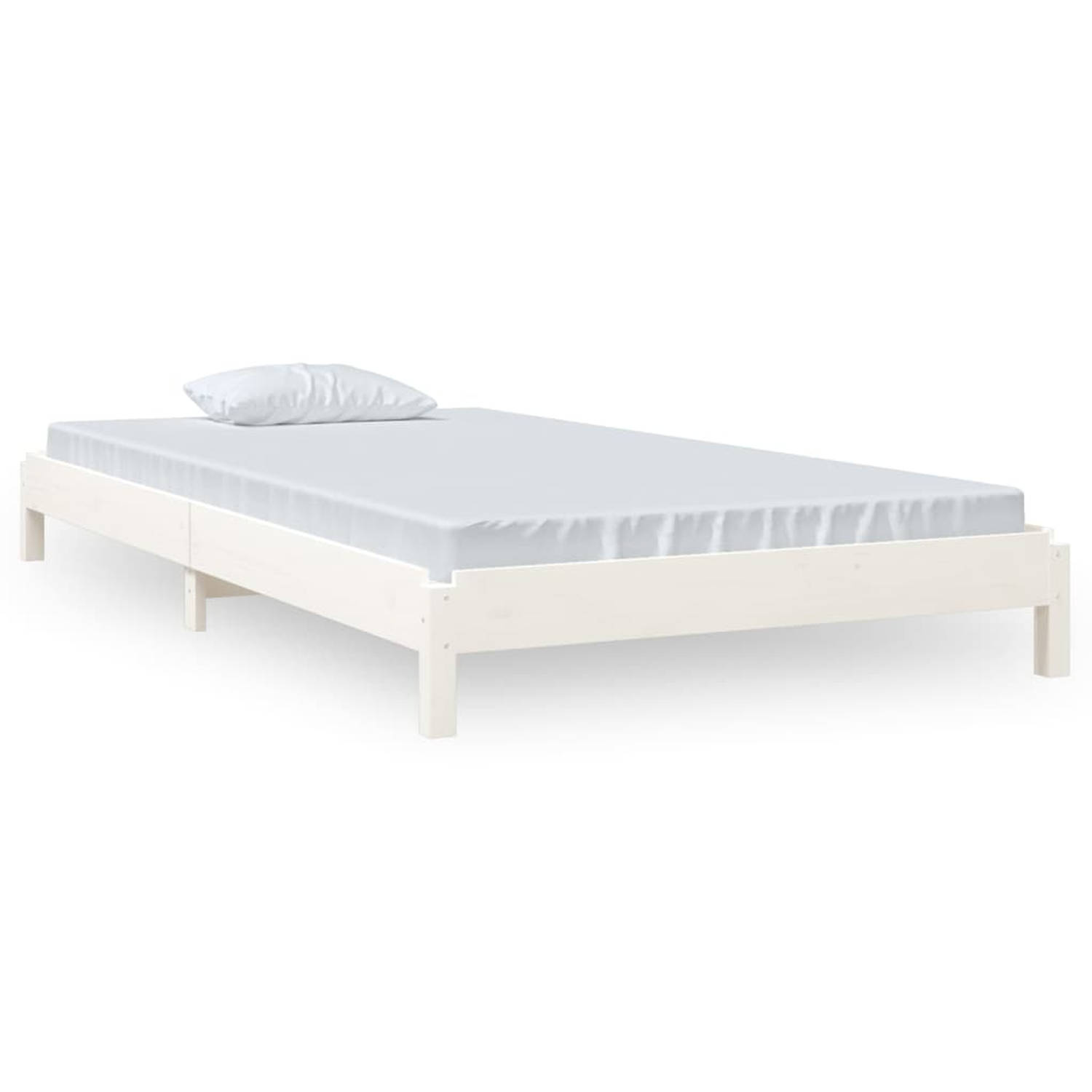 The Living Store Bed stapelbaar 100x200 cm massief grenenhout wit - Stapelbaar Bed - Stapelbare Bedden - Slaapmeubel - Bedframe - Bed - Bedbodem - Eenpersoonsbed - Stapelbed - Mass