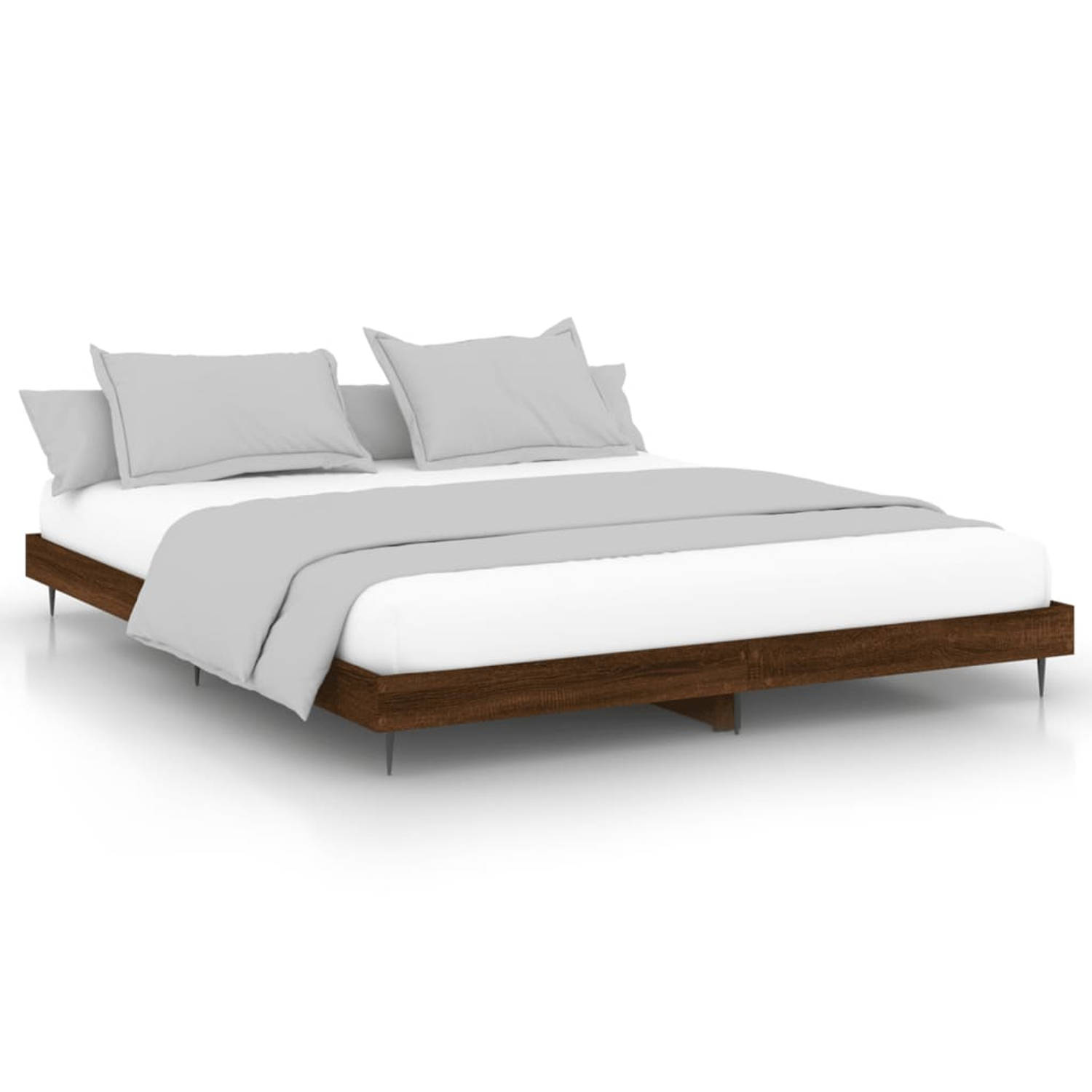 The Living Store Bedframe bewerkt hout bruineikenkleurig 160x200 cm - Bed