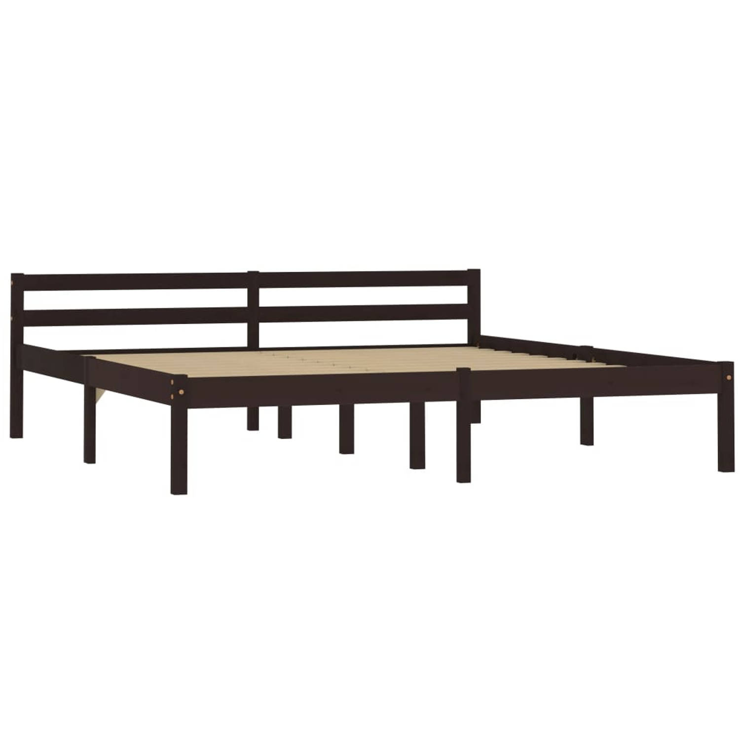 The Living Store Bedframe massief grenenhout donkerbruin 180x200 cm - Bed
