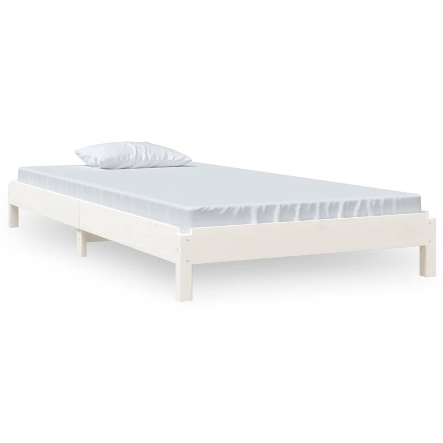 The Living Store Bed stapelbaar 90x190 cm massief grenenhout wit - Stapelbaar Bed - Stapelbare Bedden - Slaapmeubel - Bedframe - Bed - Bedbodem - Eenpersoonsbed - Stapelbed - Massi
