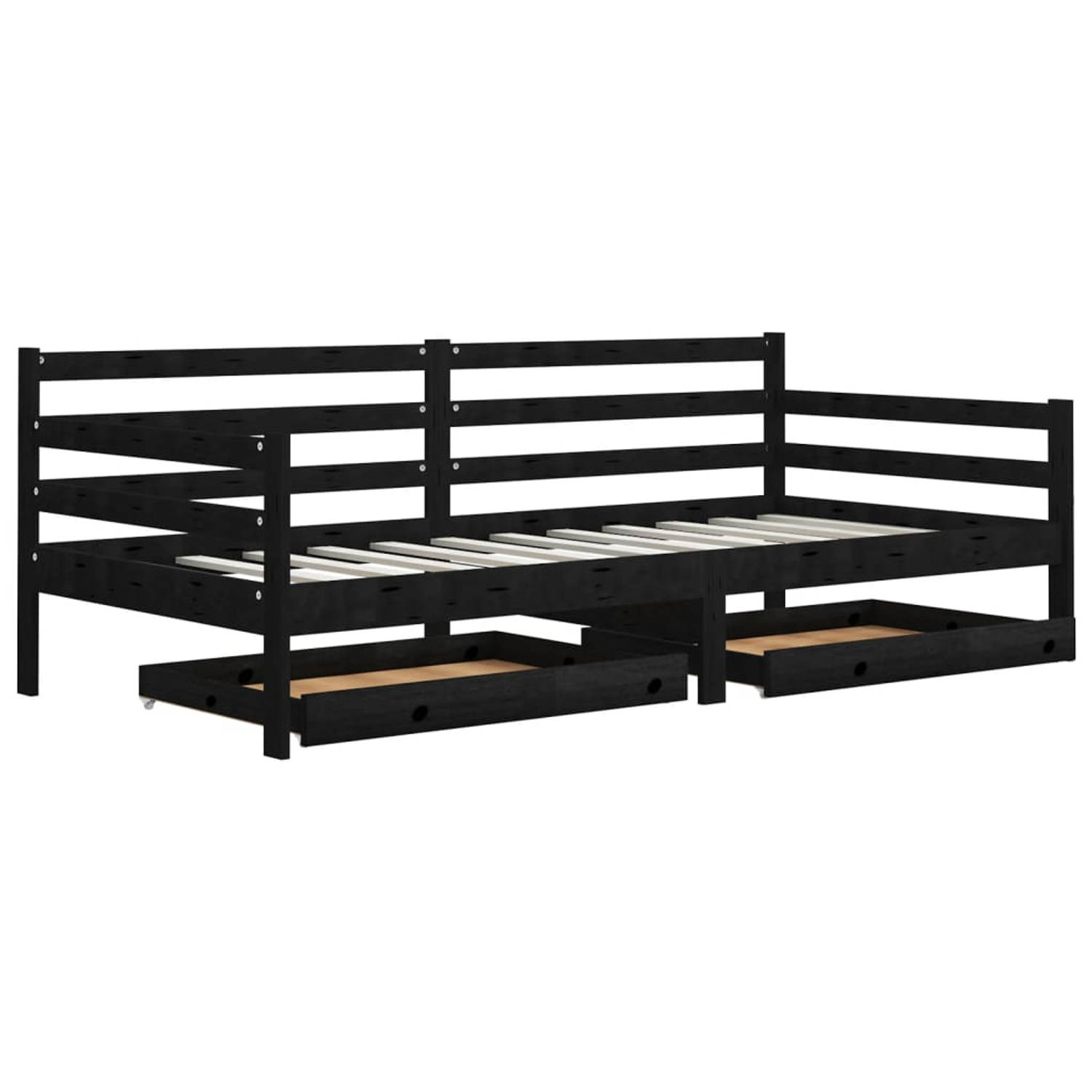 The Living Store Slaapbank met lades massief grenenhout zwart 90x200 cm - Bedbank - Bedbanken - Bed Bank - Bed Banken - Slaapbank - Slaapbanken - Slaap Bank - Slaap Banken - Houten