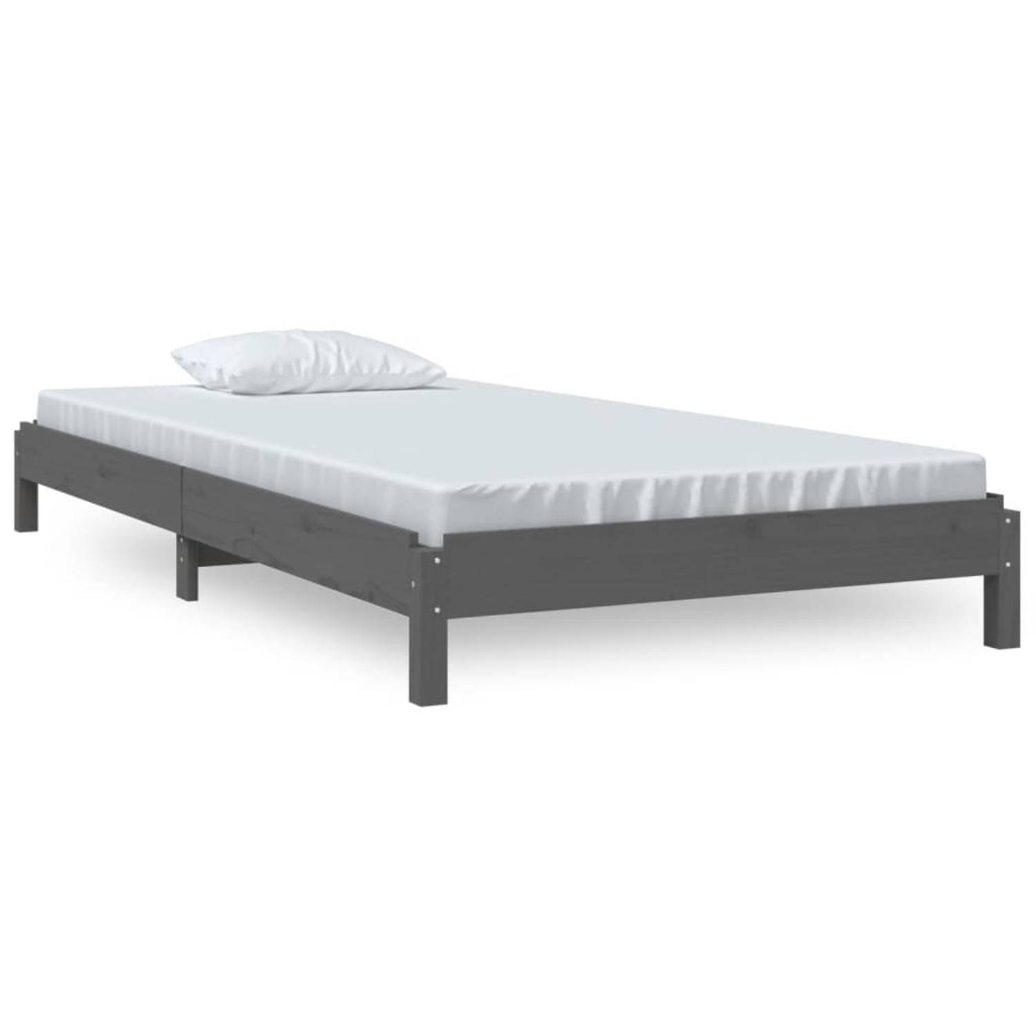 The Living Store Bed stapelbaar 75x190 cm massief grenenhout grijs - Stapelbaar Bed - Stapelbare Bedden - Slaapmeubel - Bedframe - Bed - Bedbodem - Eenpersoonsbed - Stapelbed - Mas