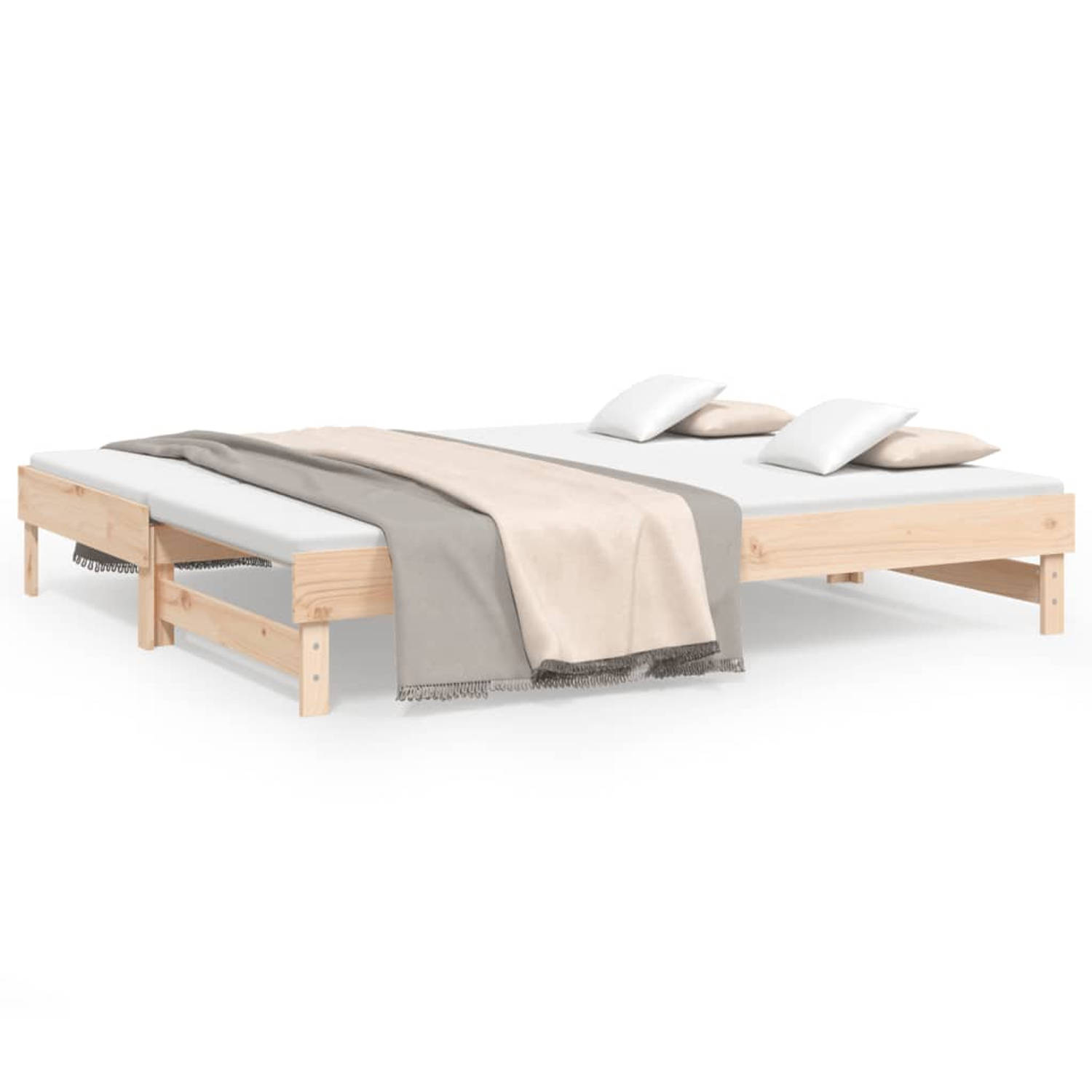 The Living Store Slaapbank uitschuifbaar massief grenenhout 2x(100x200) cm - Slaapbank - Slaapbanken Bedbank - Bed Bank - Slaap Bank - Houten Bedbank - Houten Slaapbank - Logeerbed