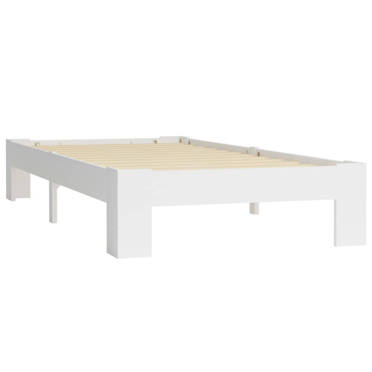 The Living Store Bedframe massief grenenhout wit 90x200 cm - Bed