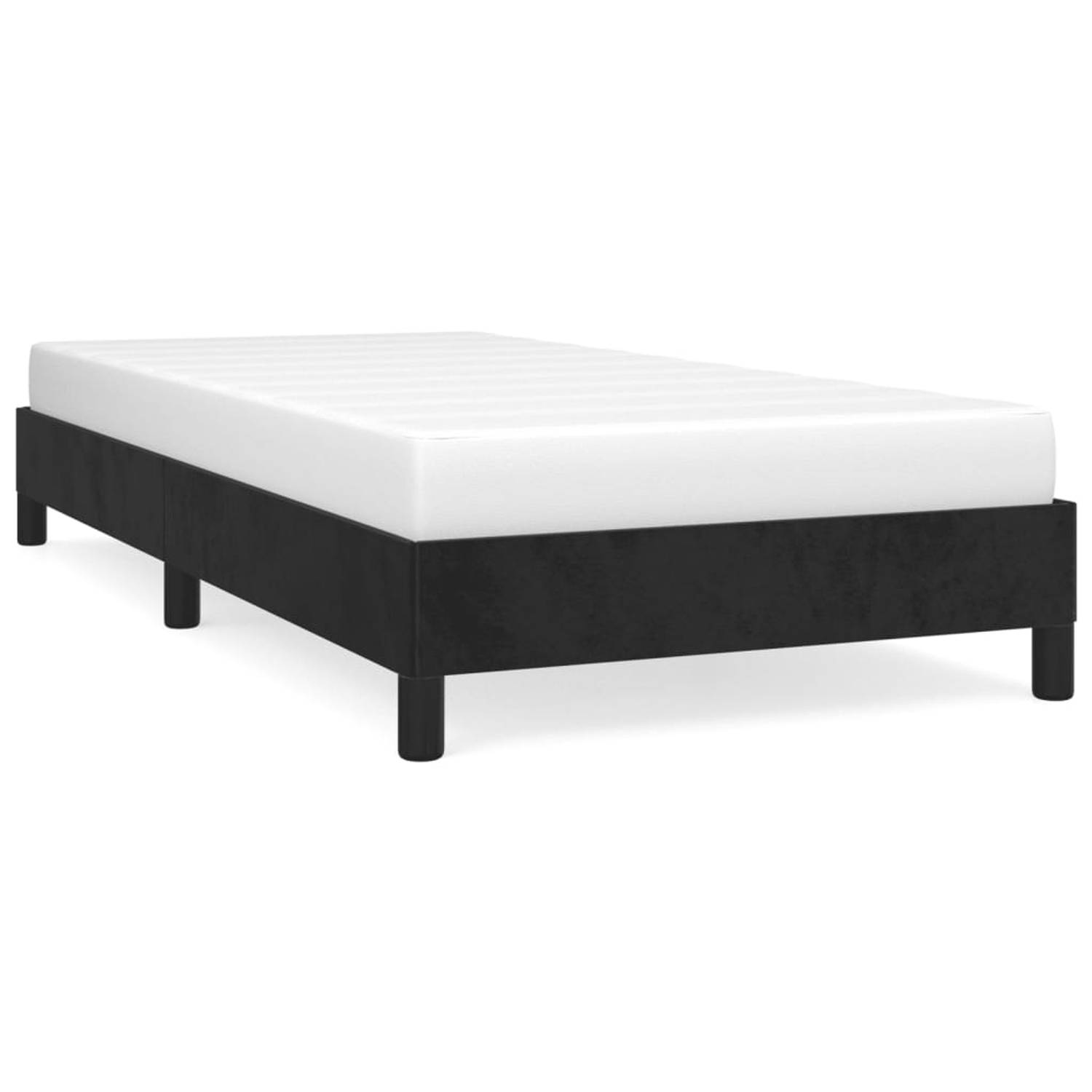 The Living Store Bedframe - Zacht fluweel - Ondersteunende poten - Multiplex lattenbodem - Zwart - 203 x 83 x 25 cm