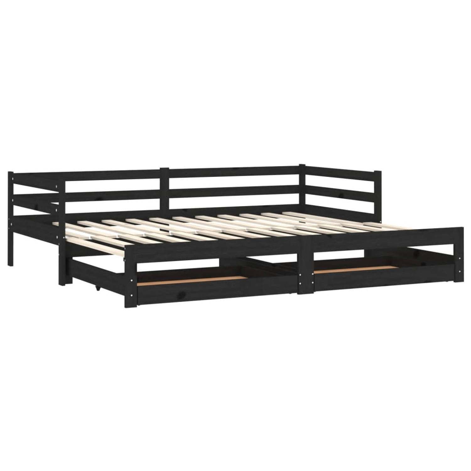 The Living Store Slaapbank uitschuifbaar massief grenenhout zwart 2x(90x200) cm - Bedbank - Bedbanken - Bed Bank - Bed Banken - Slaapbank - Slaapbanken - Slaap Bank - Slaap Banken