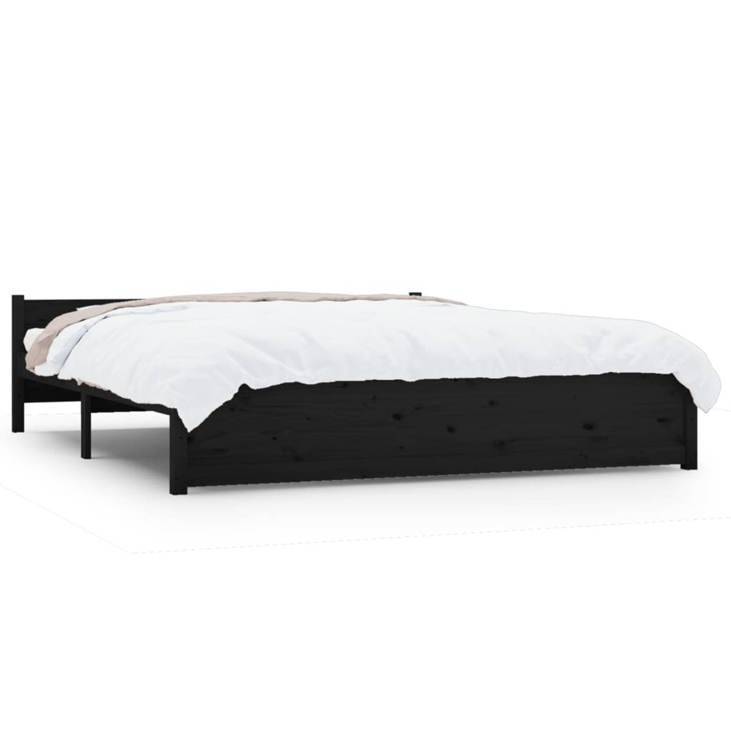 The Living Store Bedframe massief hout zwart 200x200 cm - Bedframe - Bedframes - Bed - Bedbodem - Ledikant - Bed Frame - Massief Houten Bedframe - Slaapmeubel - Tweepersoonsbed - B